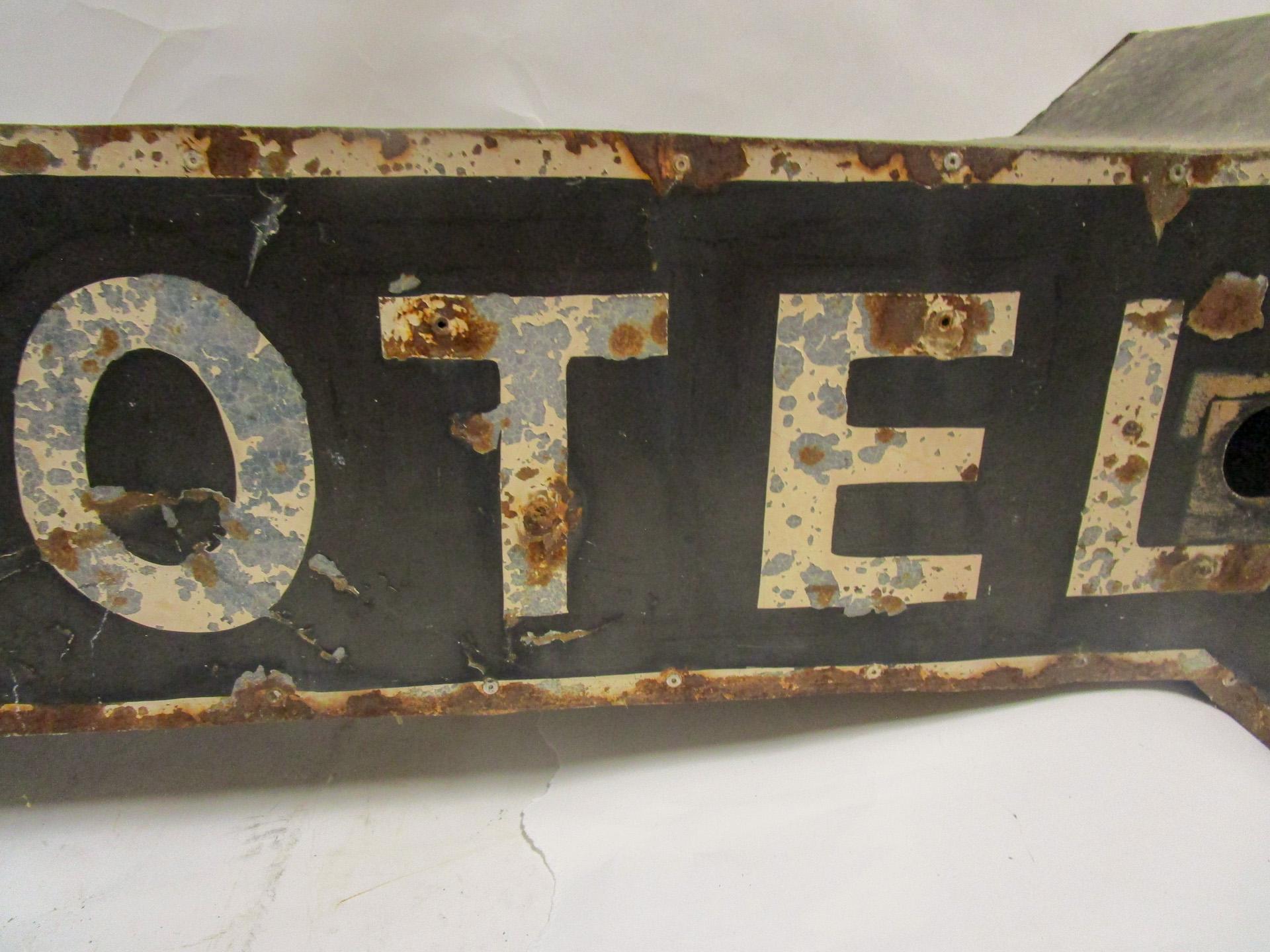 American Vintage Double Sided Three Dimensional Tin Arrow Hotel Sign on Metal Brackets