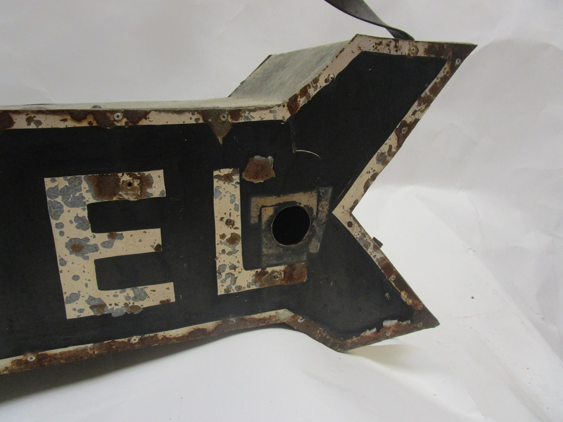 Painted Vintage Double Sided Three Dimensional Tin Arrow Hotel Sign on Metal Brackets