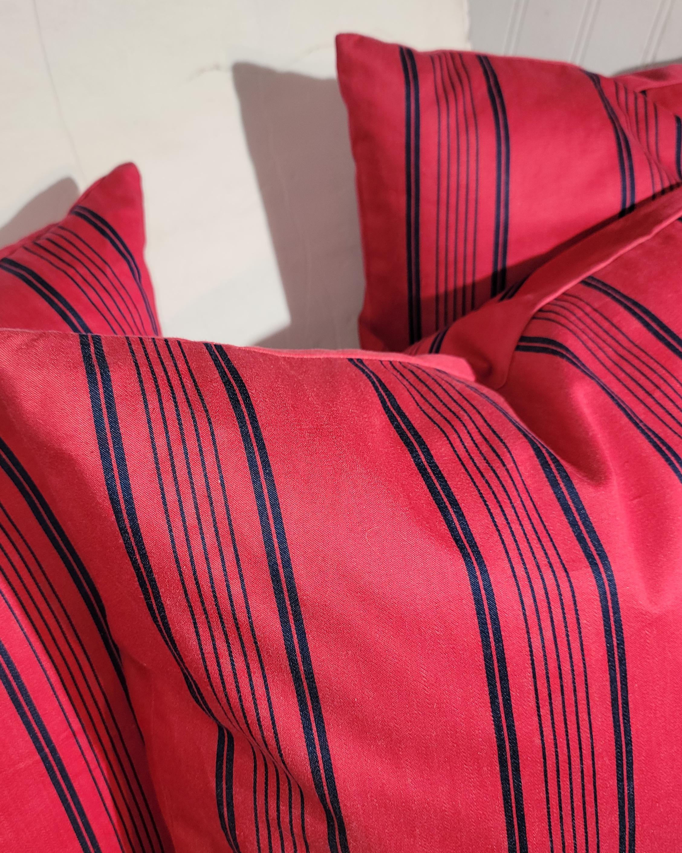 Hand-Crafted Vintage Double Sided Ticking Pillows-Collection of Three For Sale