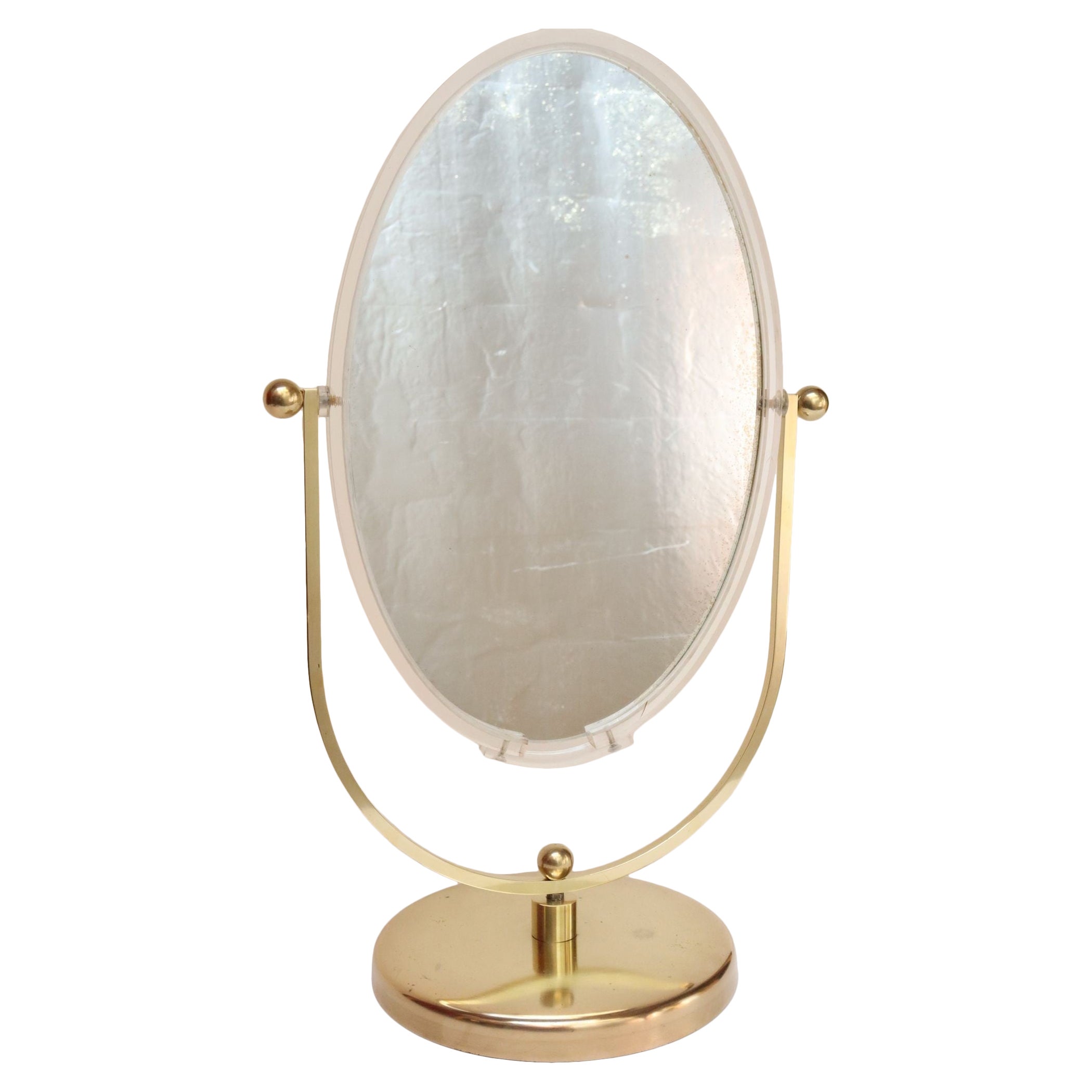 Vintage Beidseitiger Kosmetikspiegel aus Messing und Lucite von Charles Hollis Jones im Angebot