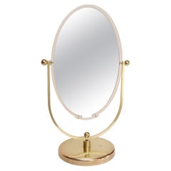 Miroir de courtoisie double face vintage en laiton et lucite par Charles Hollis Jones