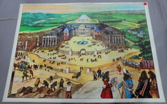 Vintage Doppelseitige Wandkarte Bau des Versailler Schlosses Leben des Sonnenkönigs