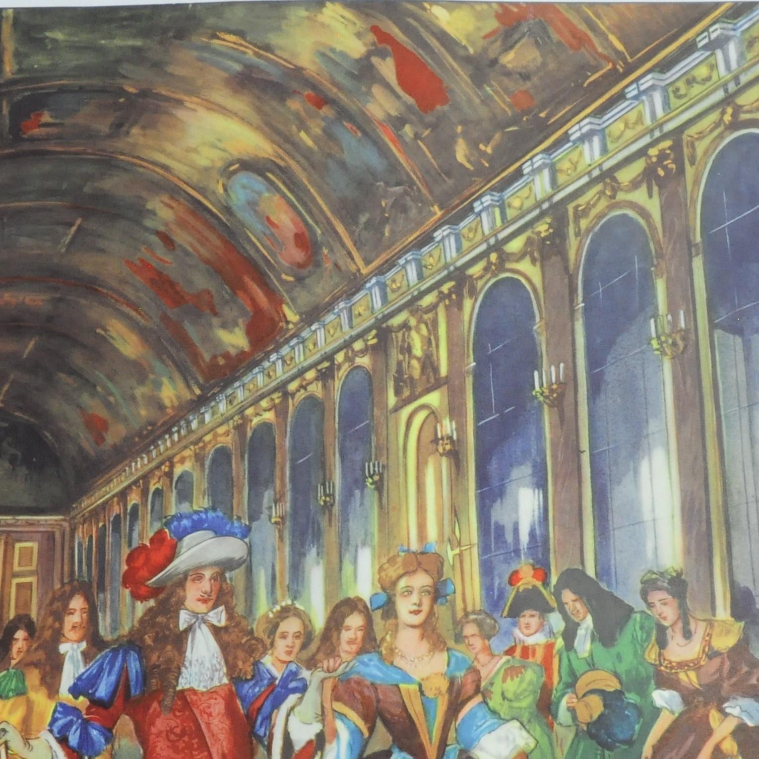 Tedesco Grafico da parete bifacciale d'epoca Costruzione del Palazzo di Versailles Vita del Re Sole in vendita
