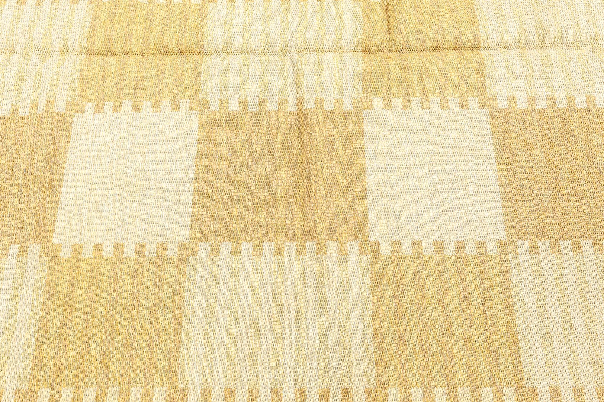 Mid-Century Modern Vintage Double Sided Yellow Swedish Flat-Weave Rug For Sale
