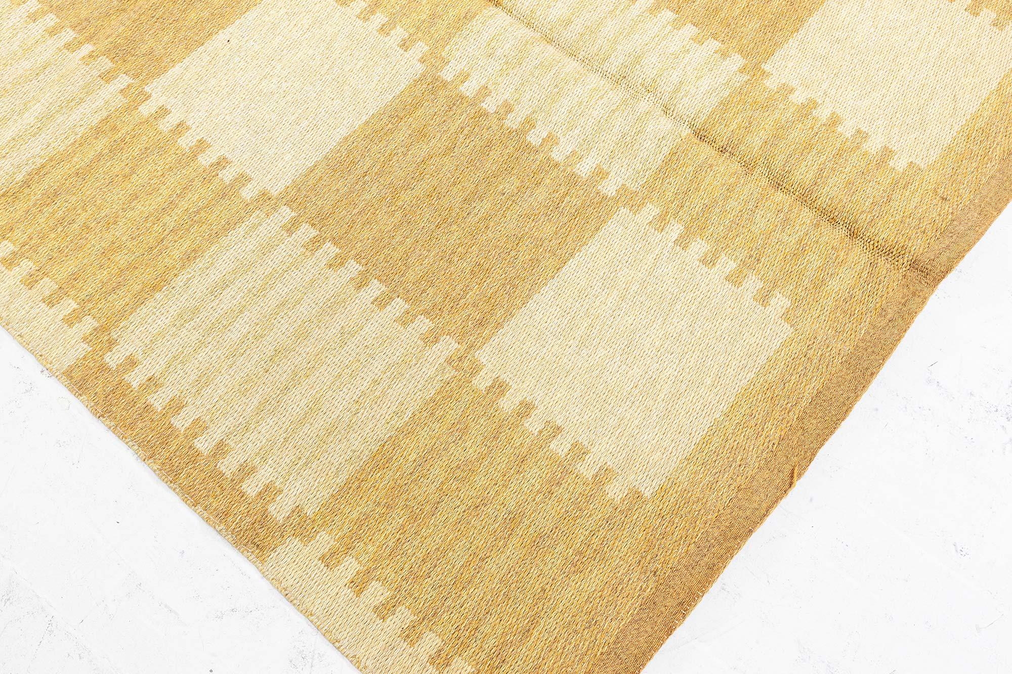 Hand-Knotted Vintage Double Sided Yellow Swedish Flat-Weave Rug For Sale