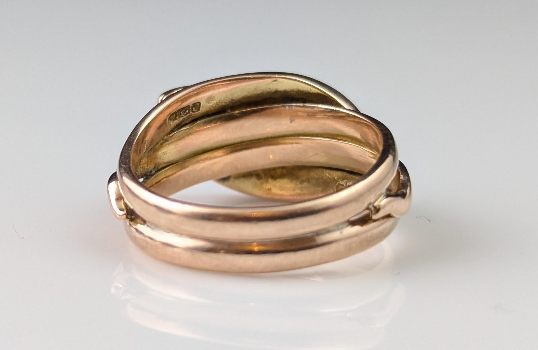 Vintage Double snake ring, Garnet, 9k rose gold 7