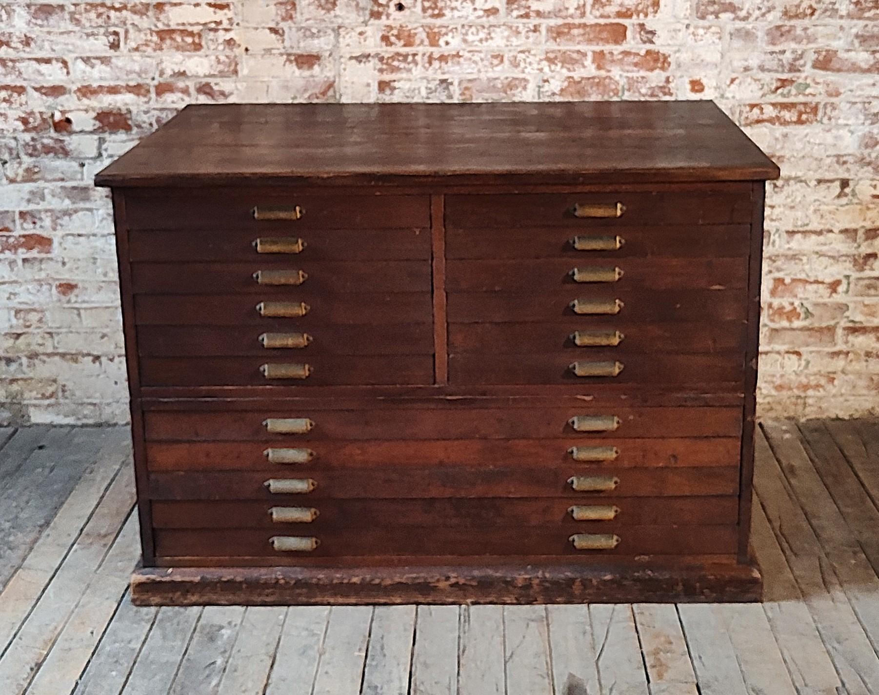 American Vintage Double Stack Flat File with Brass Handles