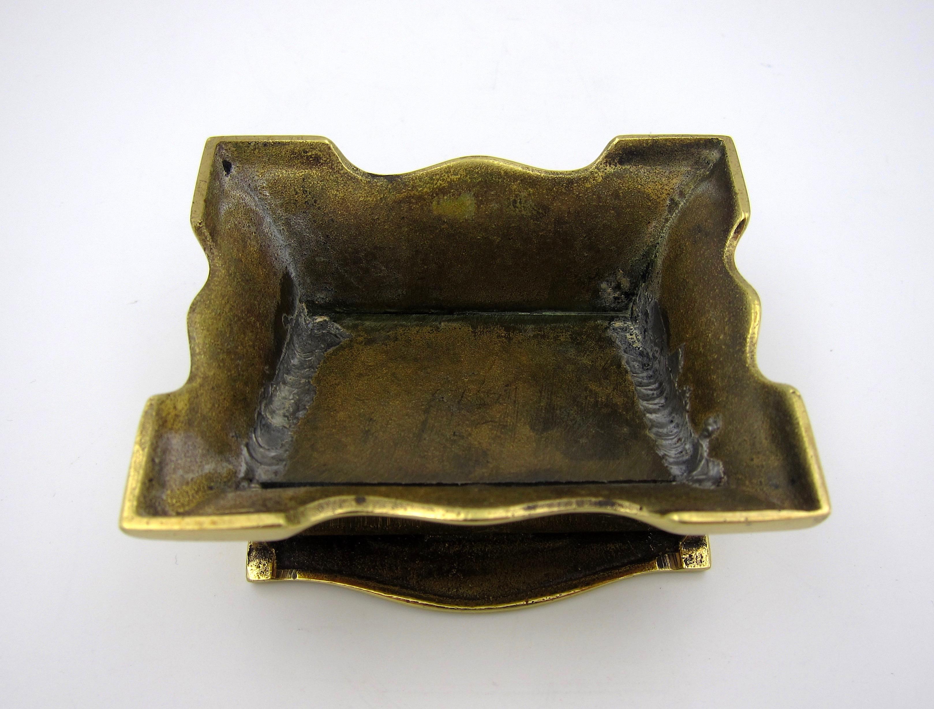 20th Century Vintage Double Stamp Box in Solid Brass with Hinged Lid
