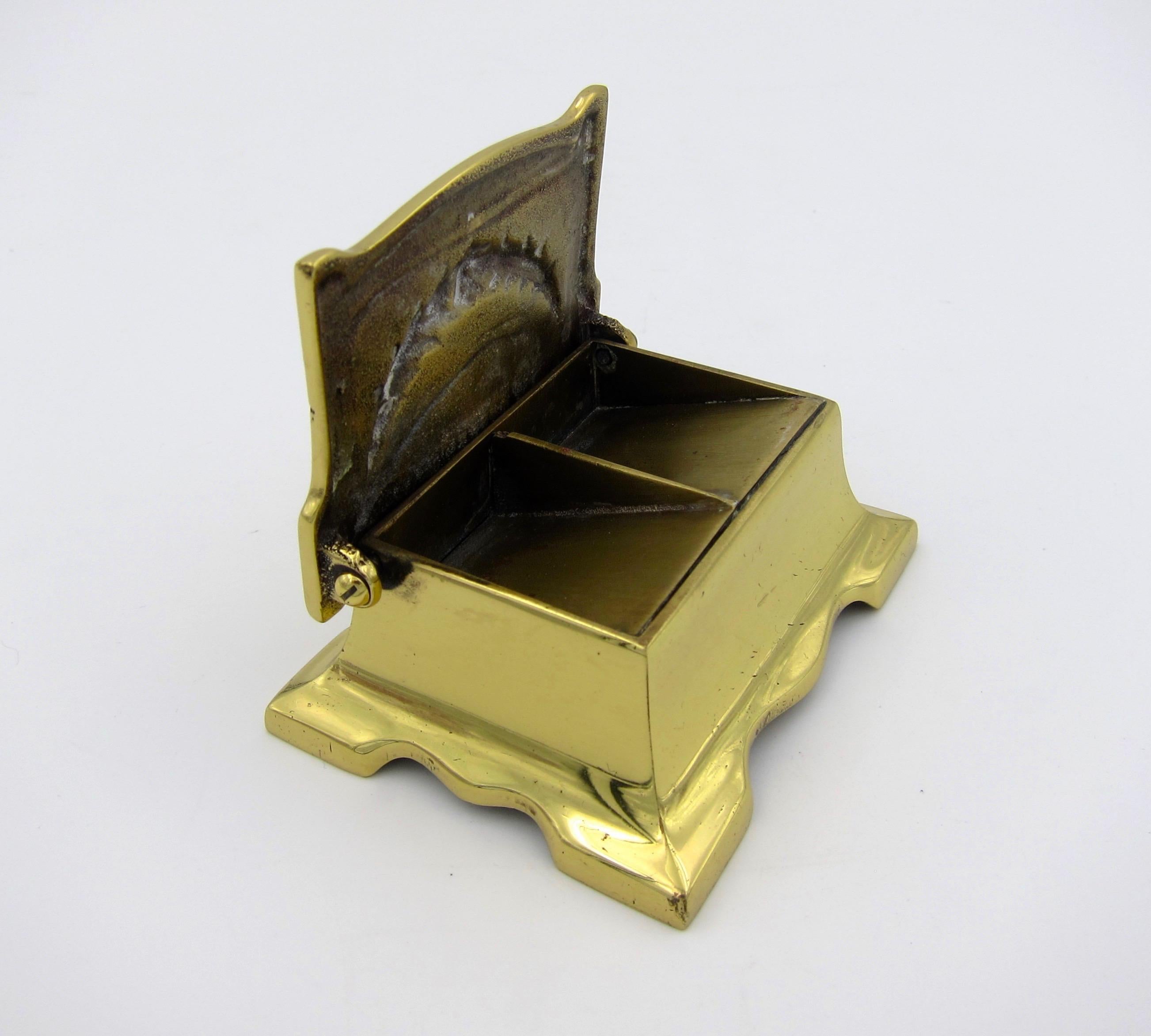 Cast Vintage Double Stamp Box in Solid Brass with Hinged Lid