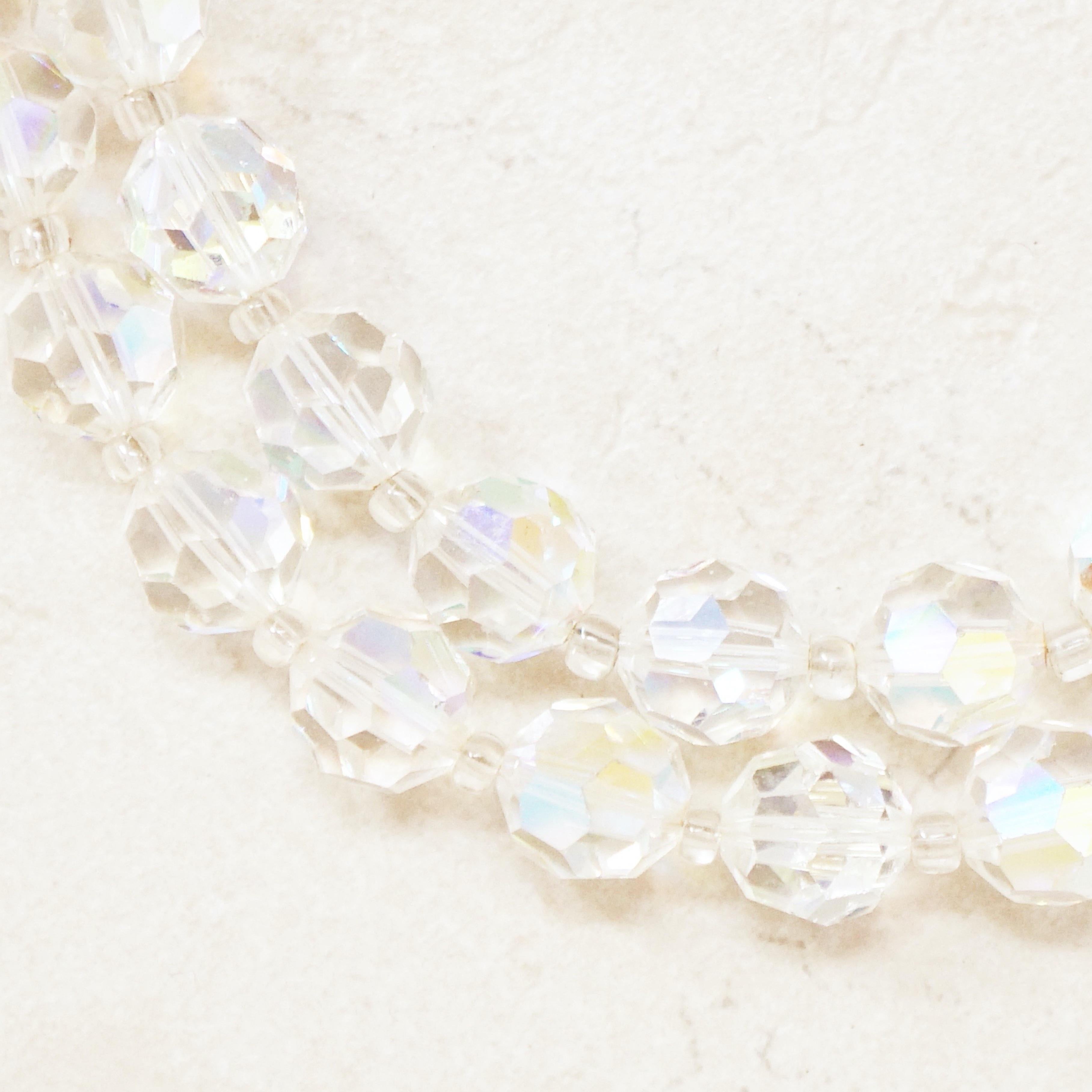 Modern Vintage Double Strand Aurora Borealis Crystal Choker Necklace by Lisner, 1950s