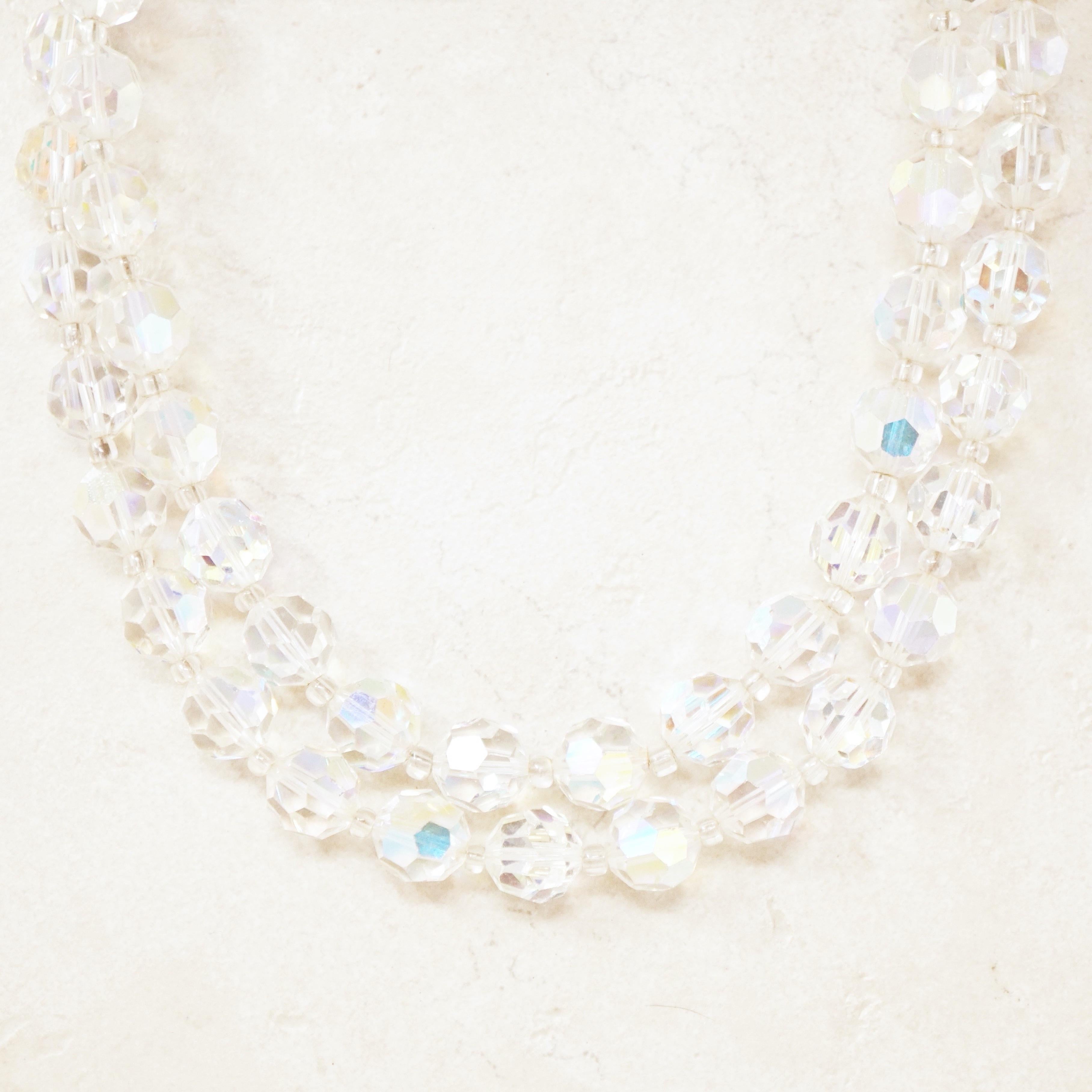 Vintage Double Strand Aurora Borealis Crystal Choker Necklace by Lisner, 1950s In Excellent Condition In McKinney, TX