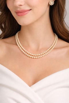 Collana vintage con doppio filo di perle coltivate, graduata, chiusura in oro e perle