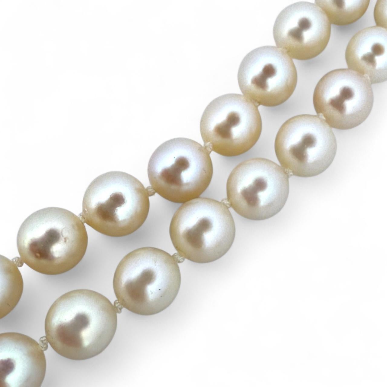 Collana di perle d'epoca a doppio filo Chiusura con diamanti in oro bianco 1