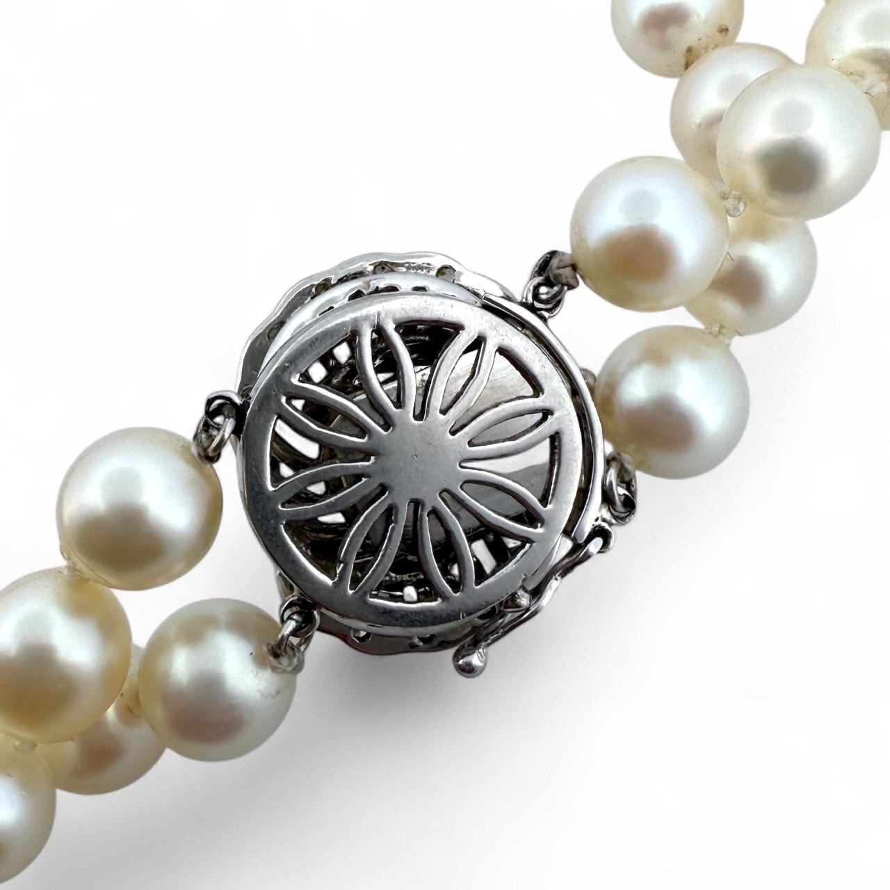 Collana di perle d'epoca a doppio filo Chiusura con diamanti in oro bianco 3