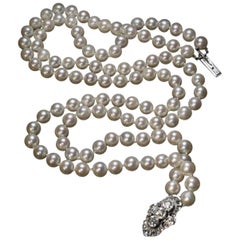 Vintage Double Strand Pearl Necklace with Diamond Clasp