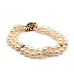 Vintage Double Strand Pearl Turquoise Bracelet Gold Clasp circa 1970s