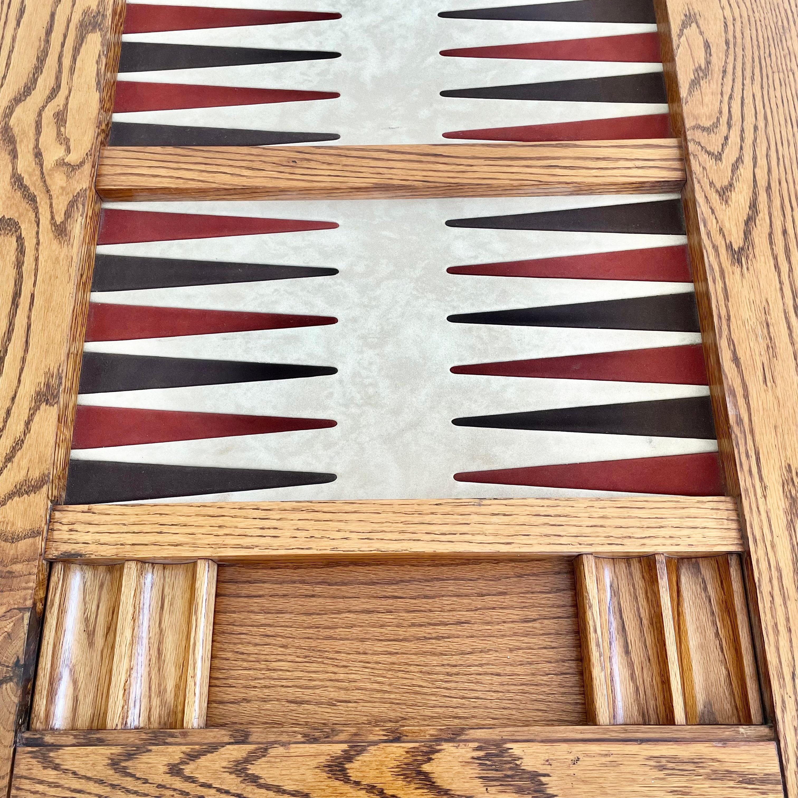 Table de backgammon vintage à double large en chêne et daim, années 1980, États-Unis en vente 7