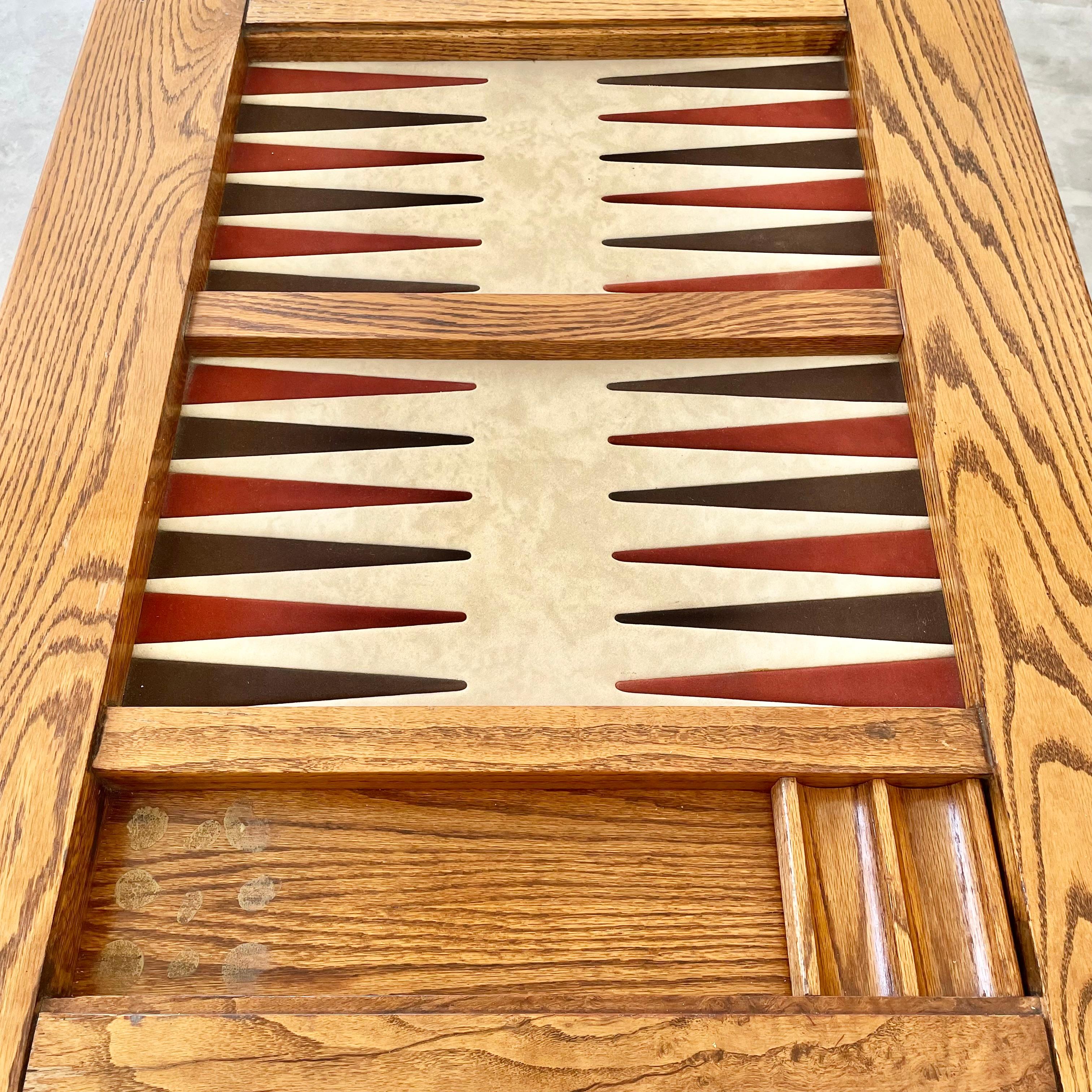 Table de backgammon vintage à double large en chêne et daim, années 1980, États-Unis en vente 8