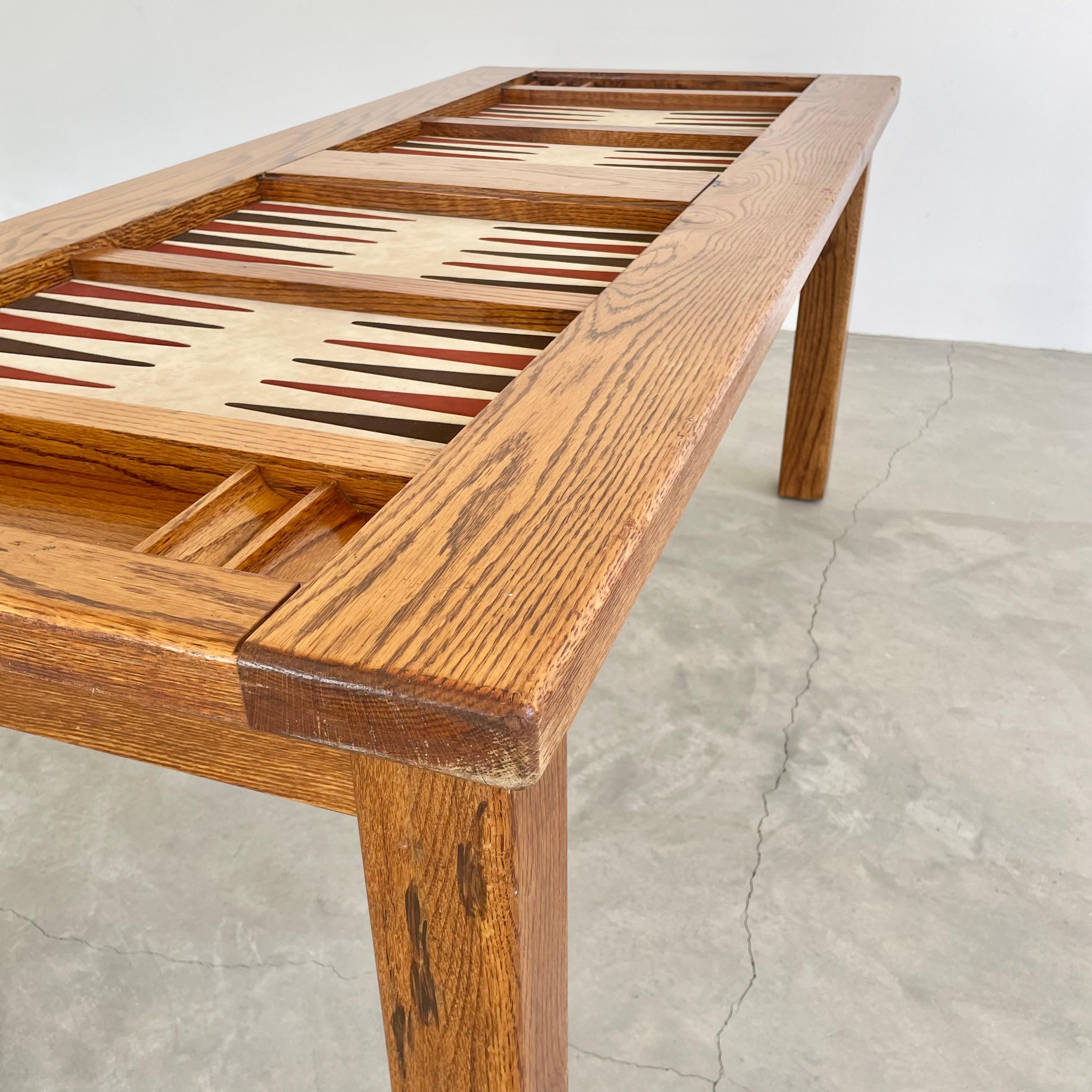 Vintage Double Wide Oak and Suede Backgammon Table, 1980s USA For Sale 7