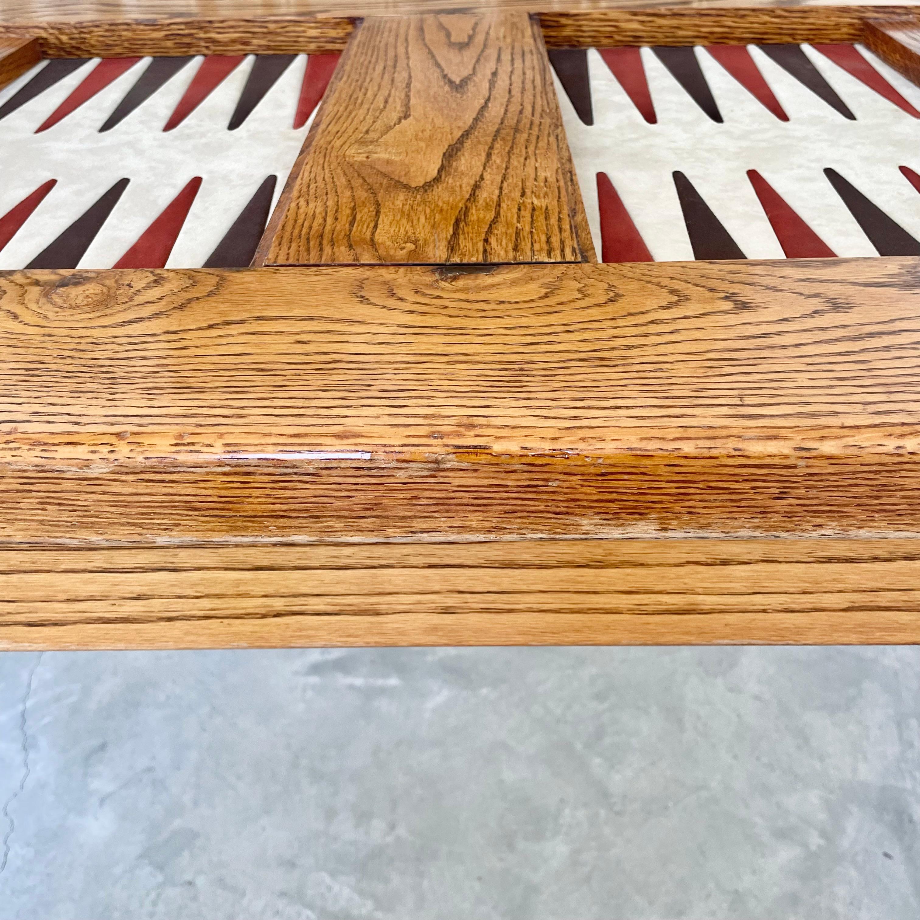 Vintage Double Wide Oak and Suede Backgammon Table, 1980s USA For Sale 12