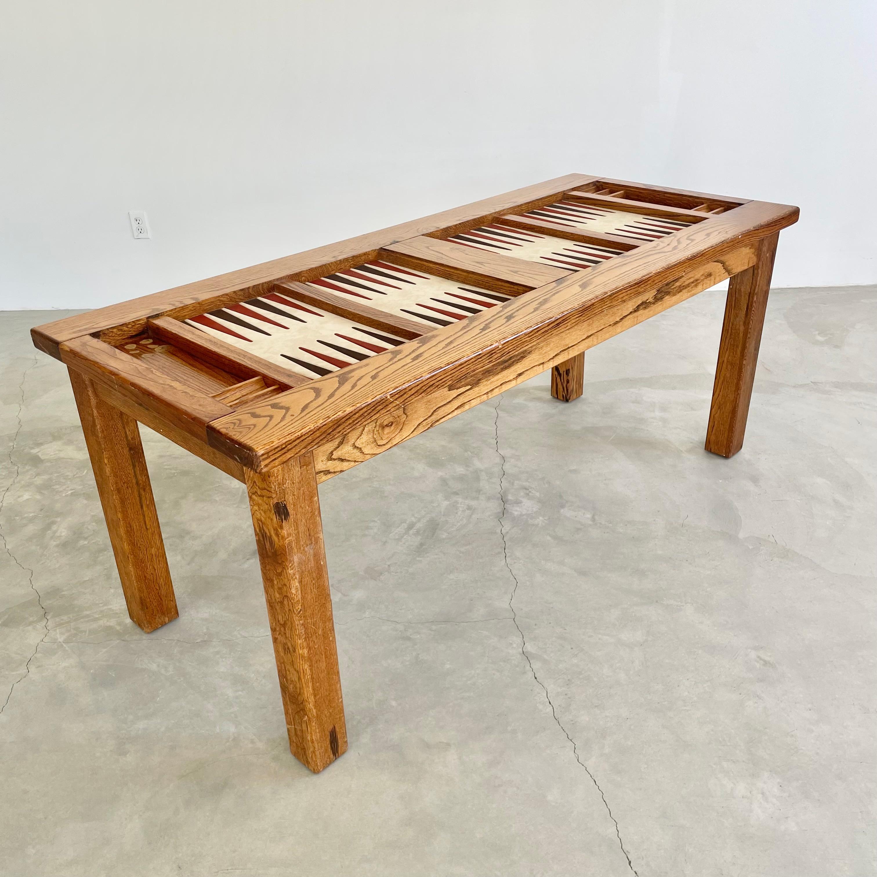 Doppelter Backgammon-Tisch aus Eiche und Wildleder, 1980er Jahre, USA im Zustand „Gut“ im Angebot in Los Angeles, CA