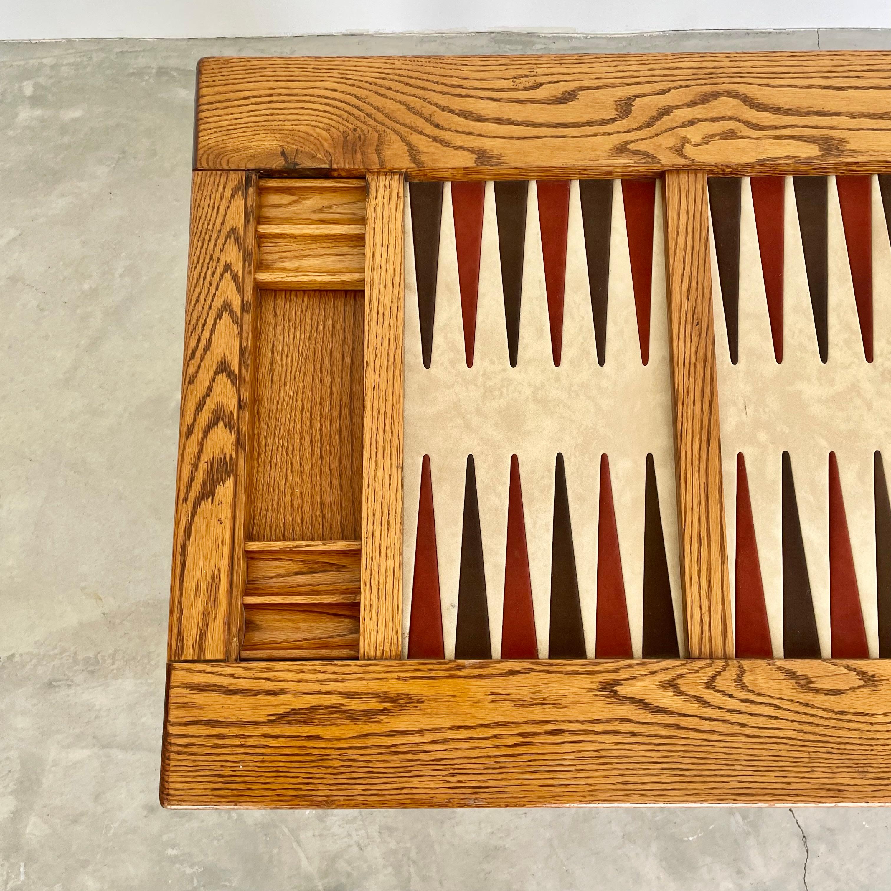 Vintage Double Wide Oak and Suede Backgammon Table, 1980s USA In Good Condition For Sale In Los Angeles, CA