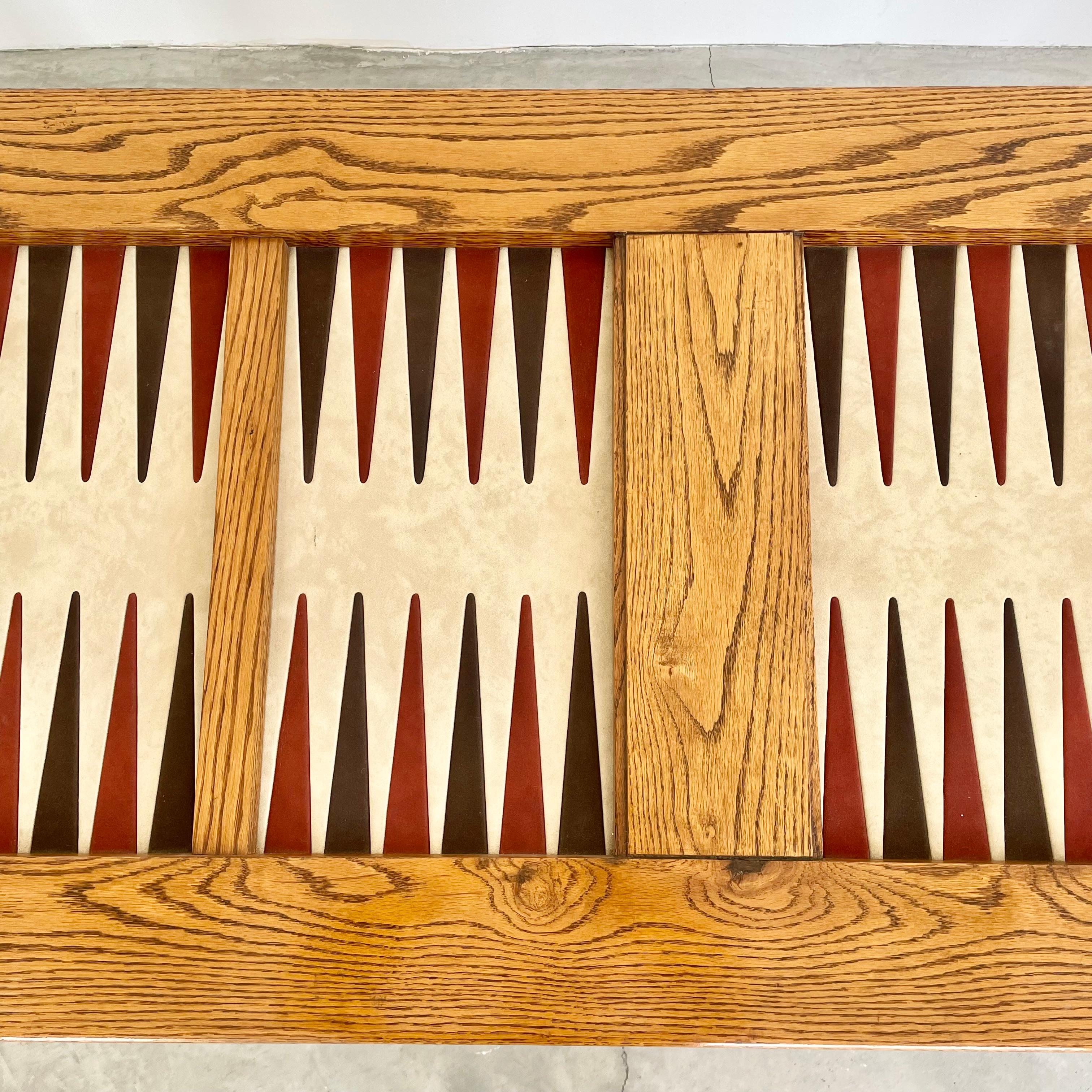 Late 20th Century Vintage Double Wide Oak and Suede Backgammon Table, 1980s USA For Sale
