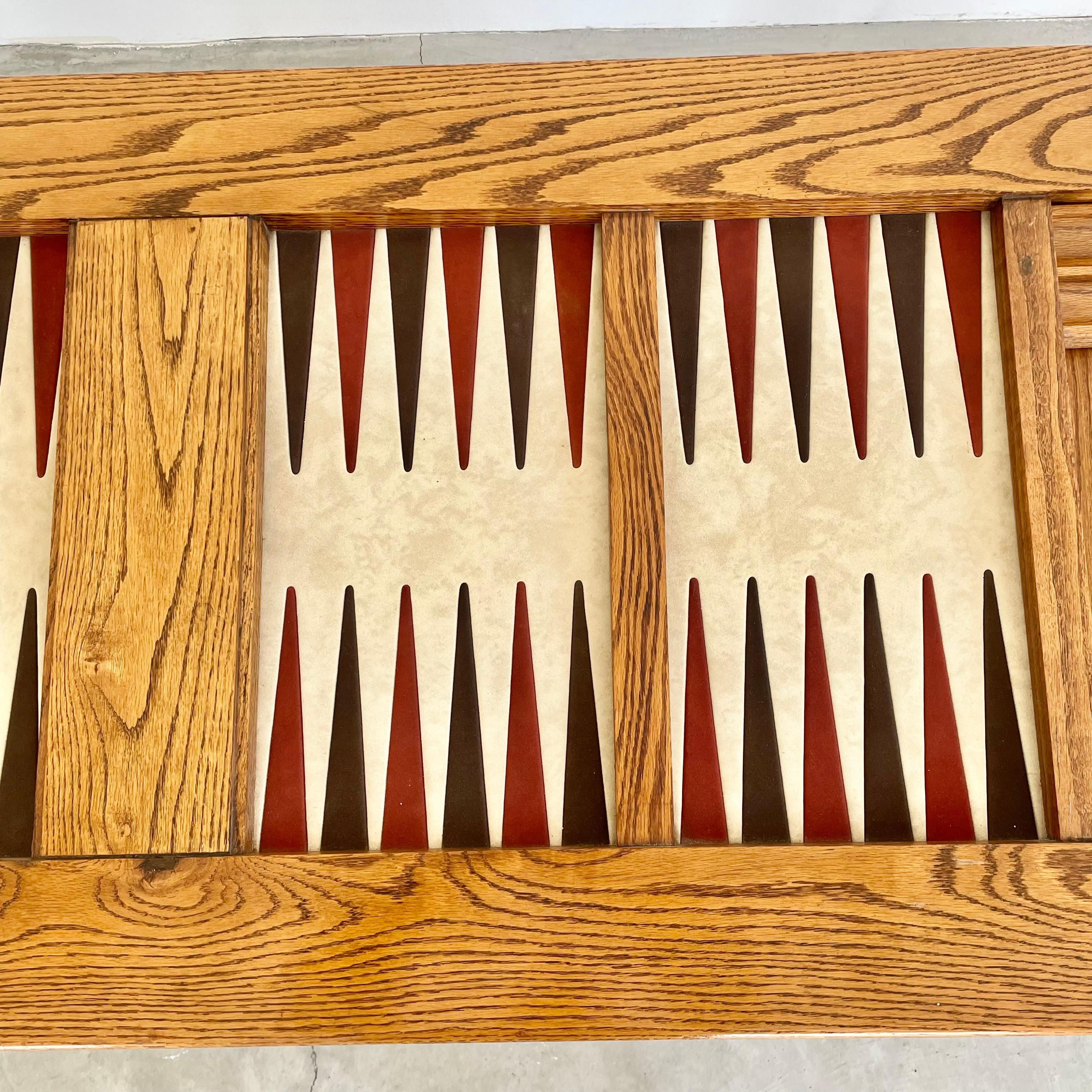 Table de backgammon vintage à double large en chêne et daim, années 1980, États-Unis en vente 1