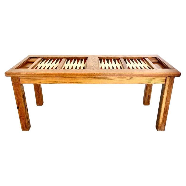 Vintage Double Wide Oak and Suede Backgammon Table, 1980s USA For Sale