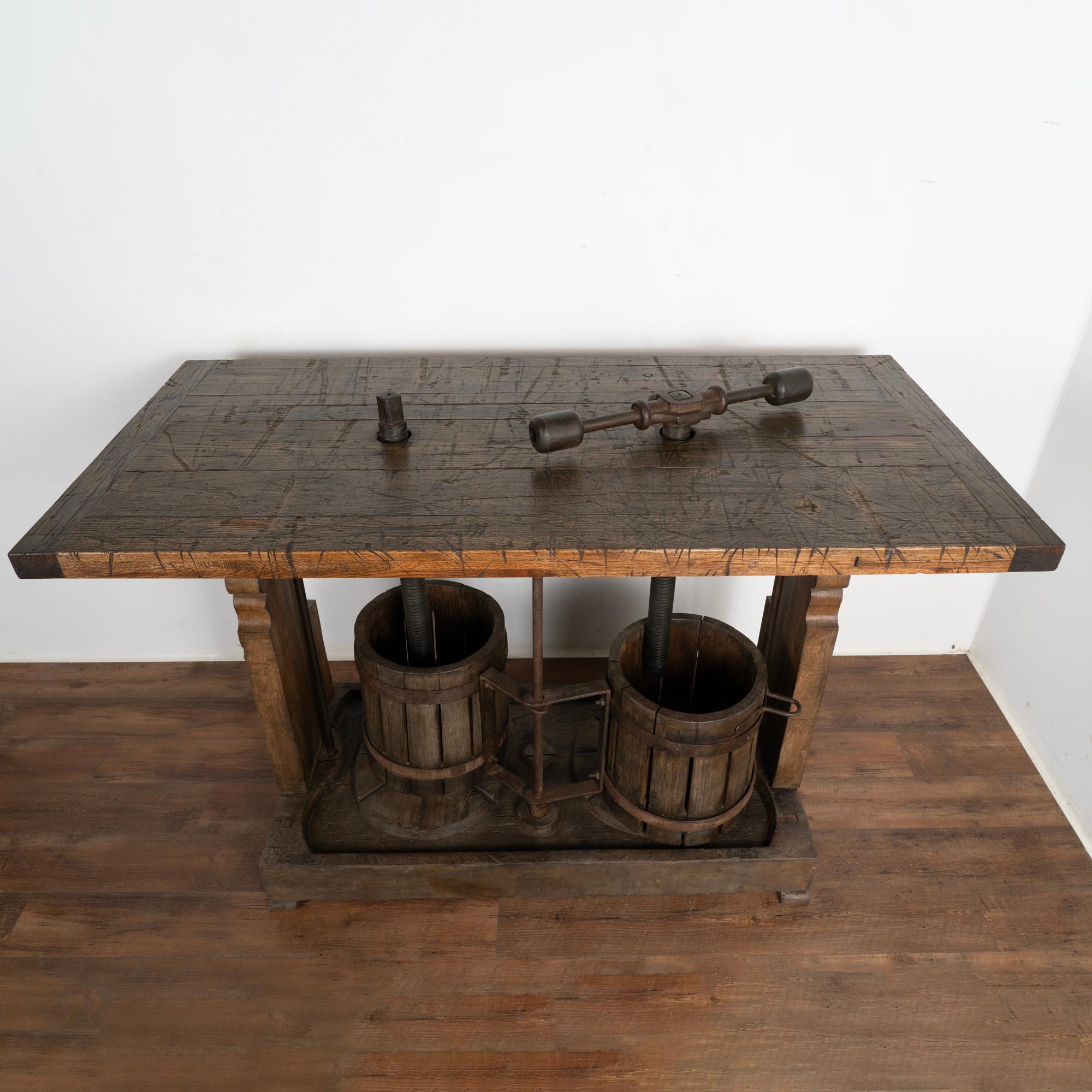 Rustic Vintage Double Wine Press Standing Bar Wine Tasting Table, circa 1900 For Sale