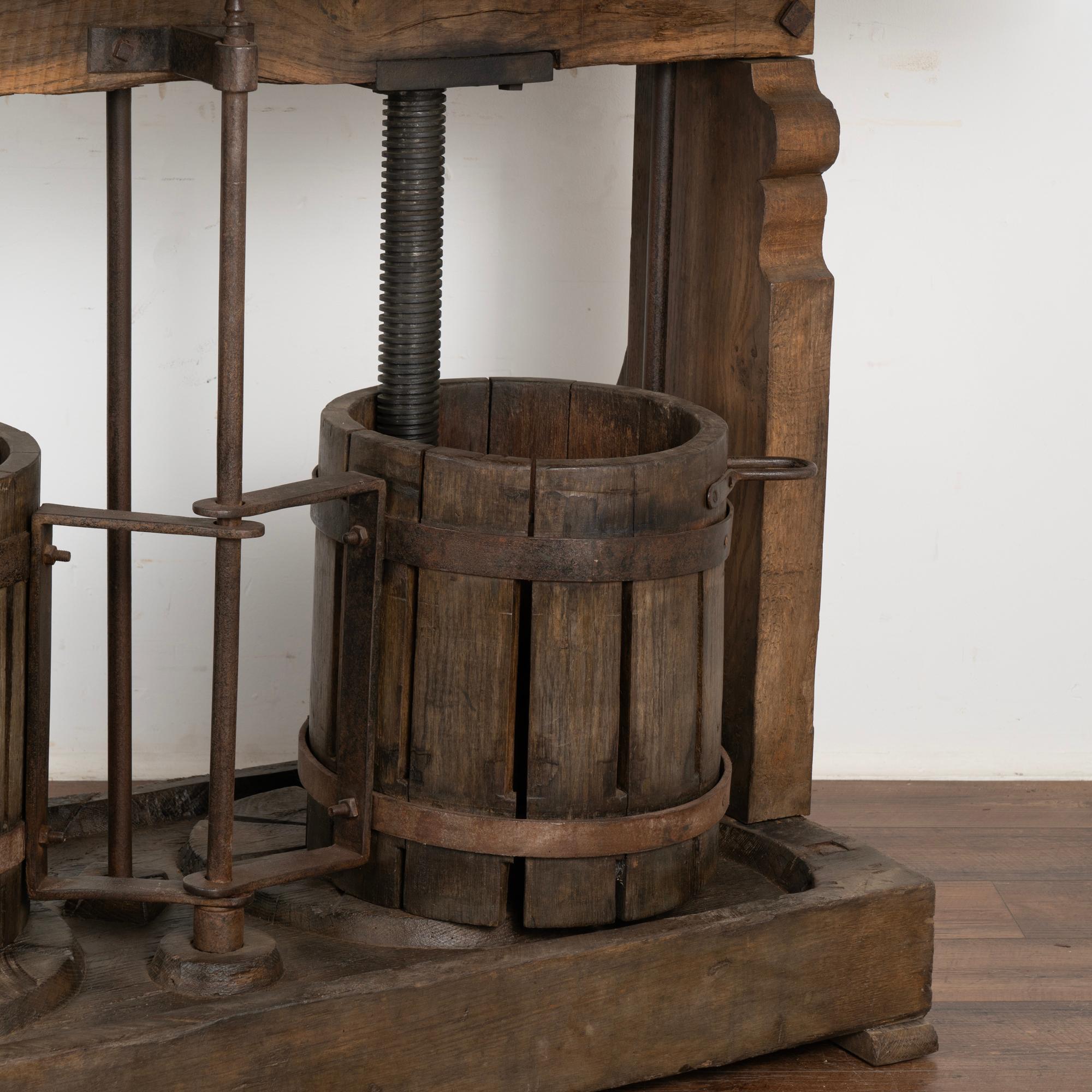 Wrought Iron Vintage Double Wine Press Standing Bar Wine Tasting Table, circa 1900