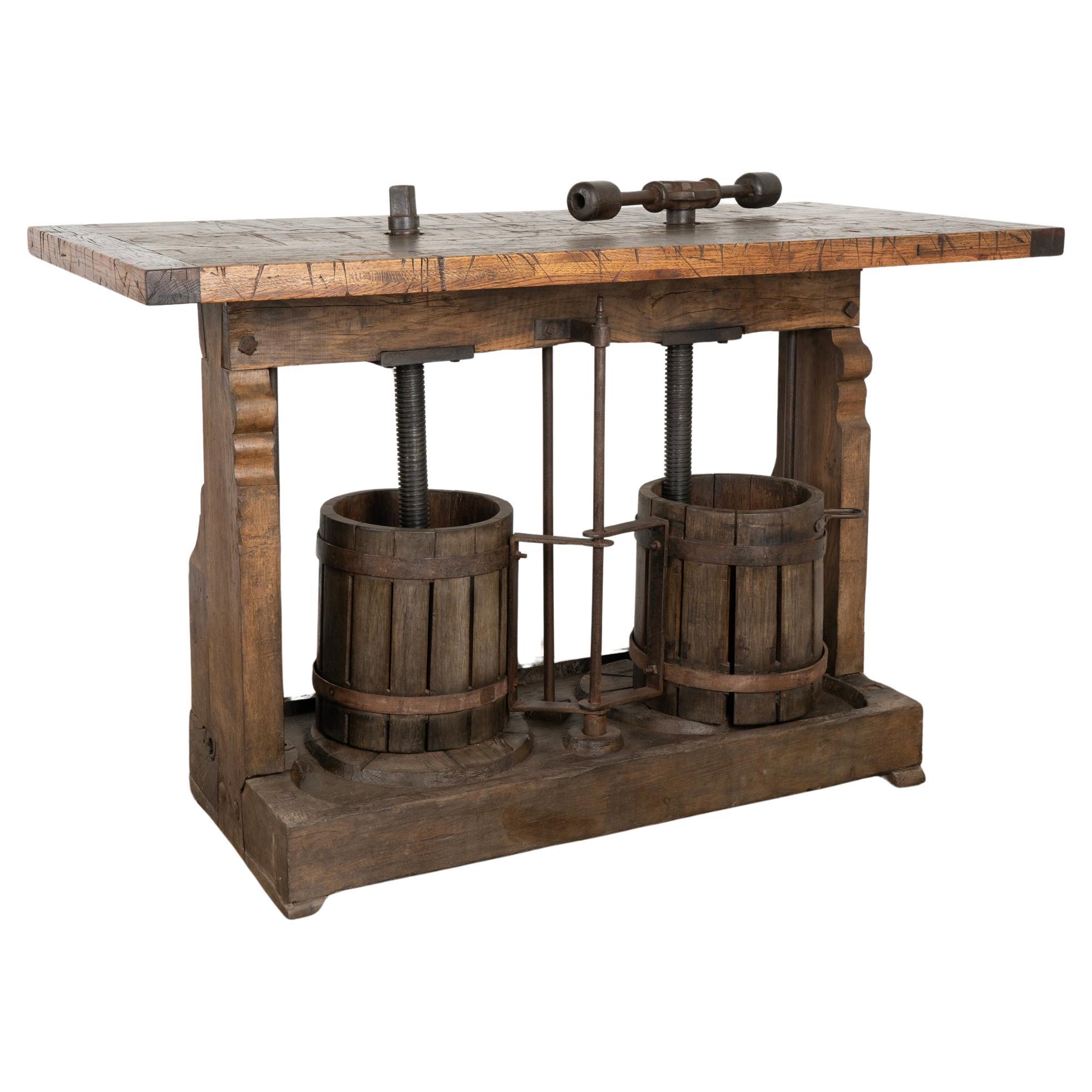 Vintage Double Wine Press Standing Bar Wine Tasting Table, circa 1900 For Sale
