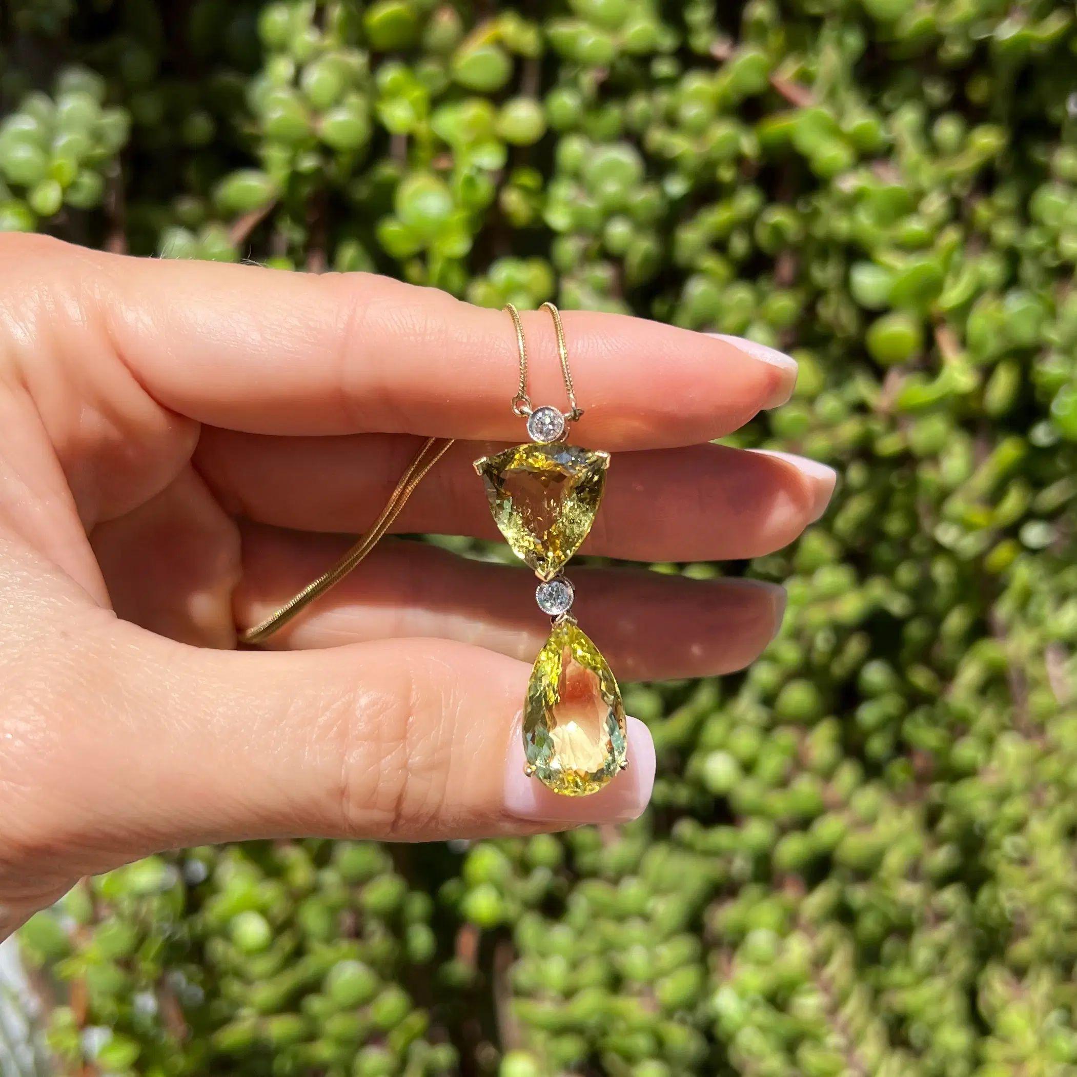 Vintage Double Yellow Beryll und Diamant Gold Drop Halskette (Modernistisch) im Angebot