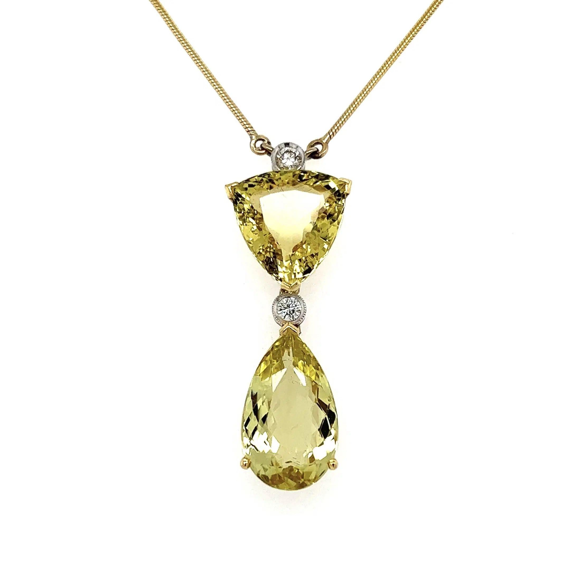 Vintage Double Yellow Beryll und Diamant Gold Drop Halskette (Gemischter Schliff) im Angebot