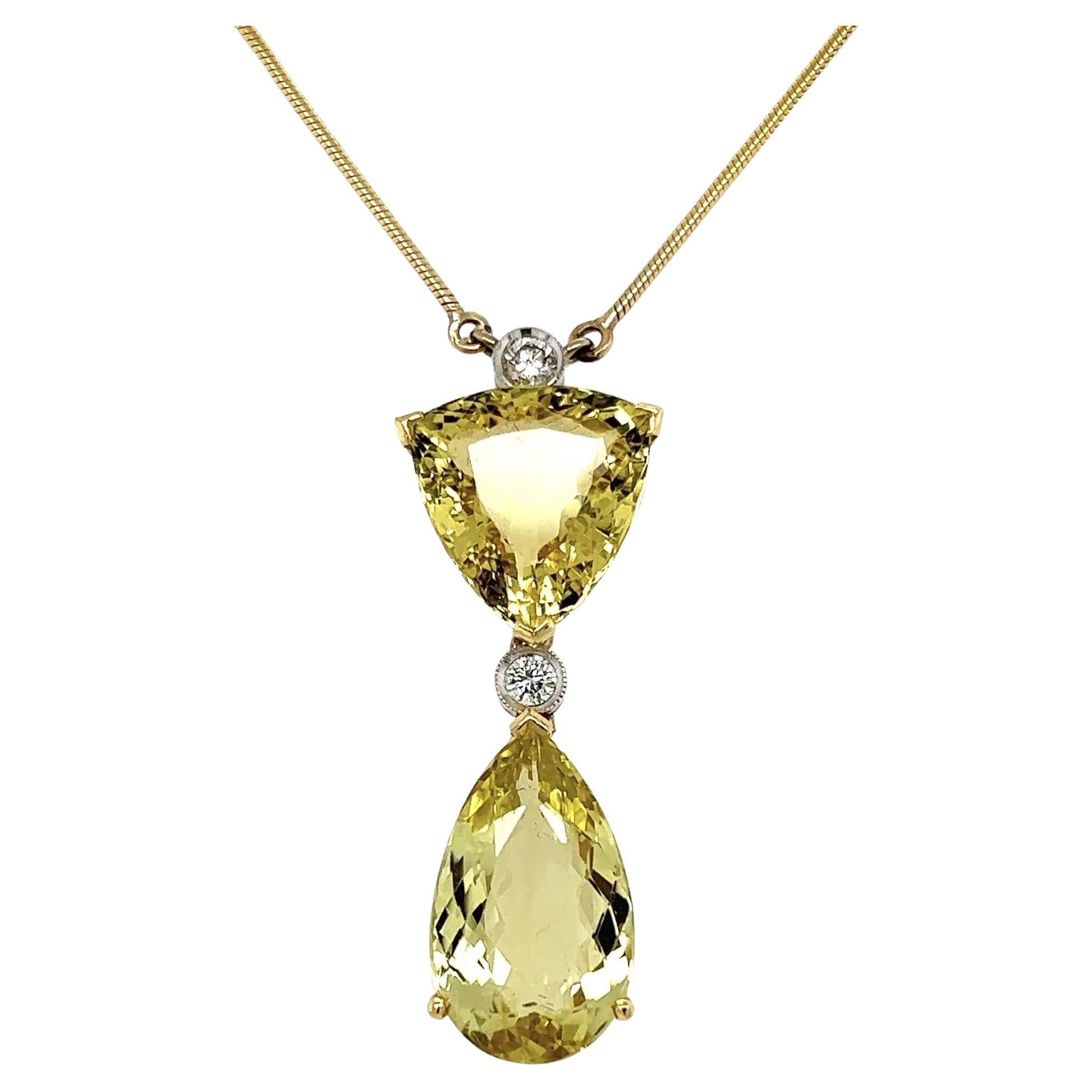 Vintage Double Yellow Beryll und Diamant Gold Drop Halskette