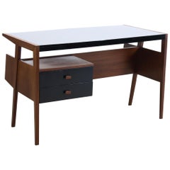 Vintage Doubled Sided Teak Desk with Bookshelf, 1960s