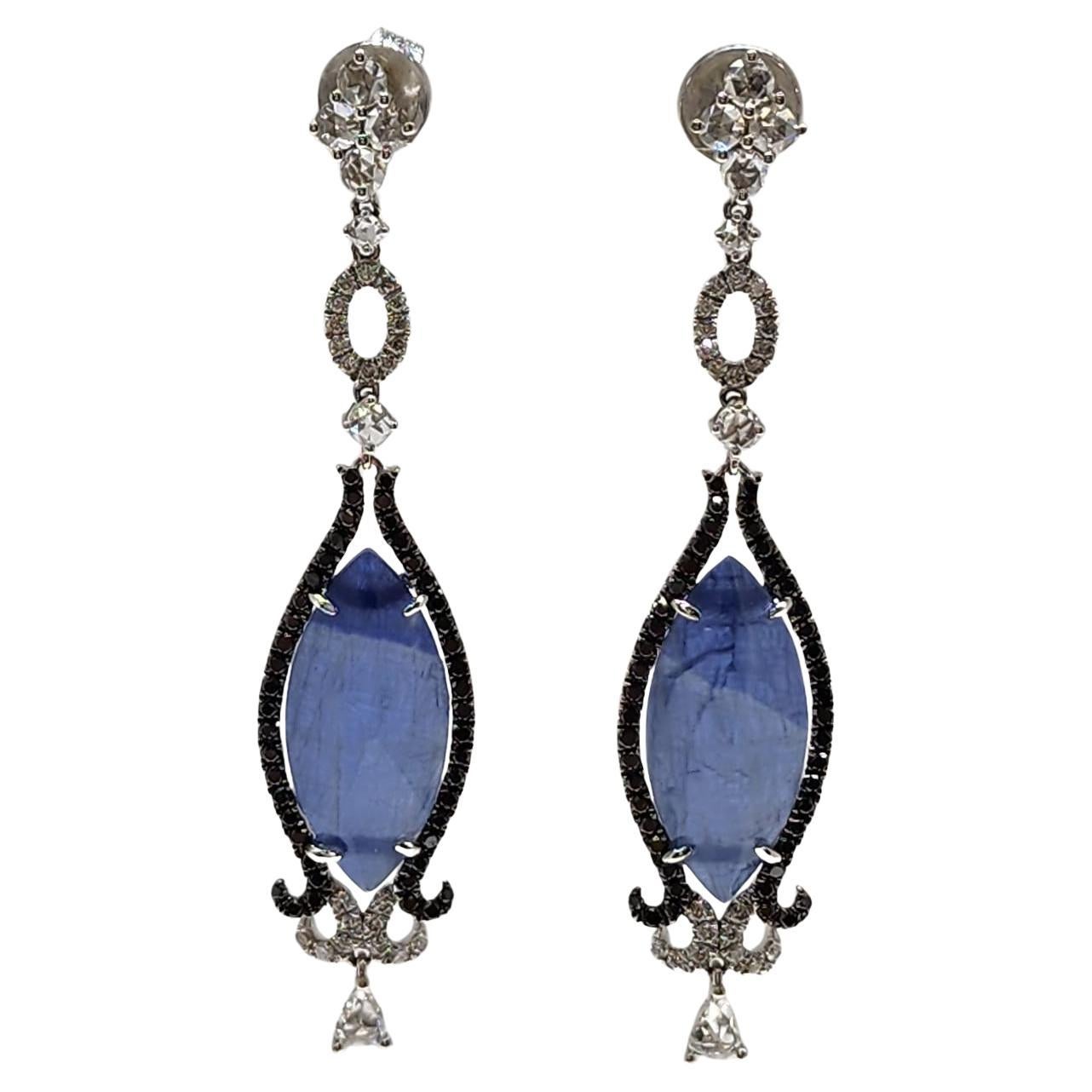 Vintage doublet 9.05 Ct Blue Sapphire Rock Crystal Diamond Dangle In 18k Gold