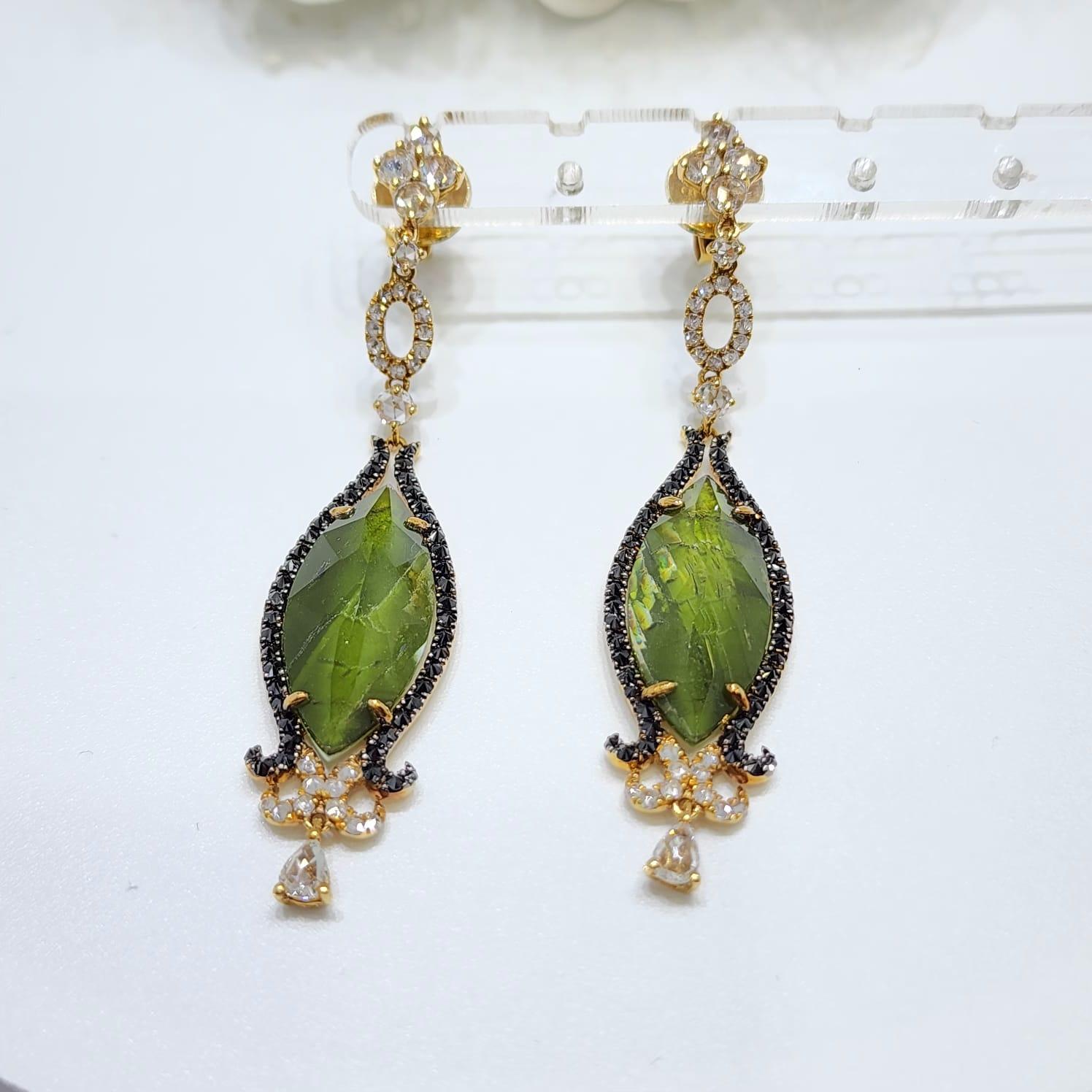 Vintage-Ohrring mit 9,57 Karat Turmalin und Bergkristall-Diamant, 18 Karat Damen im Angebot