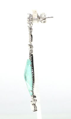 Vintage doublet 9.93 Carat Amazonite Quartz Diamond 18K Gold Dangle Earrings