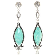 Vintage doublet 9.93 Carat Amazonite Quartz Diamond 18K Gold Dangle Earrings