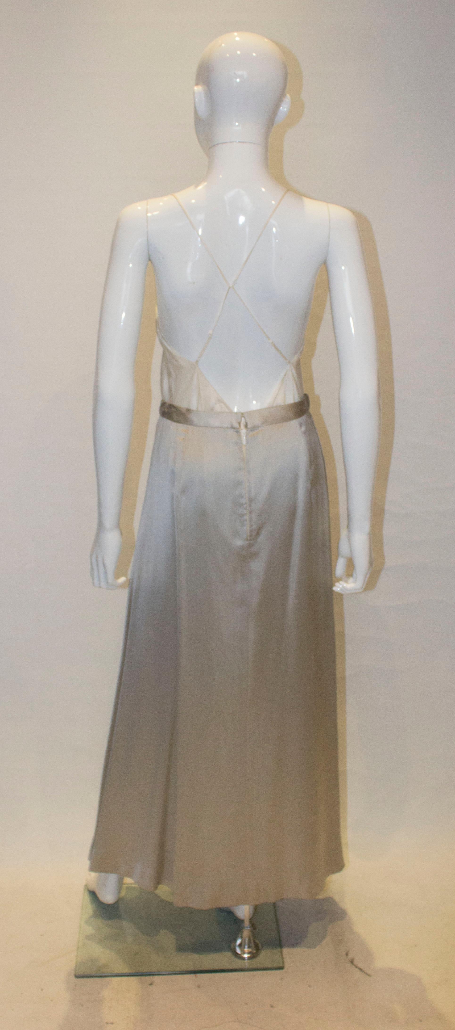 Gray Vintage Dove Grey Satin Long Skirt For Sale