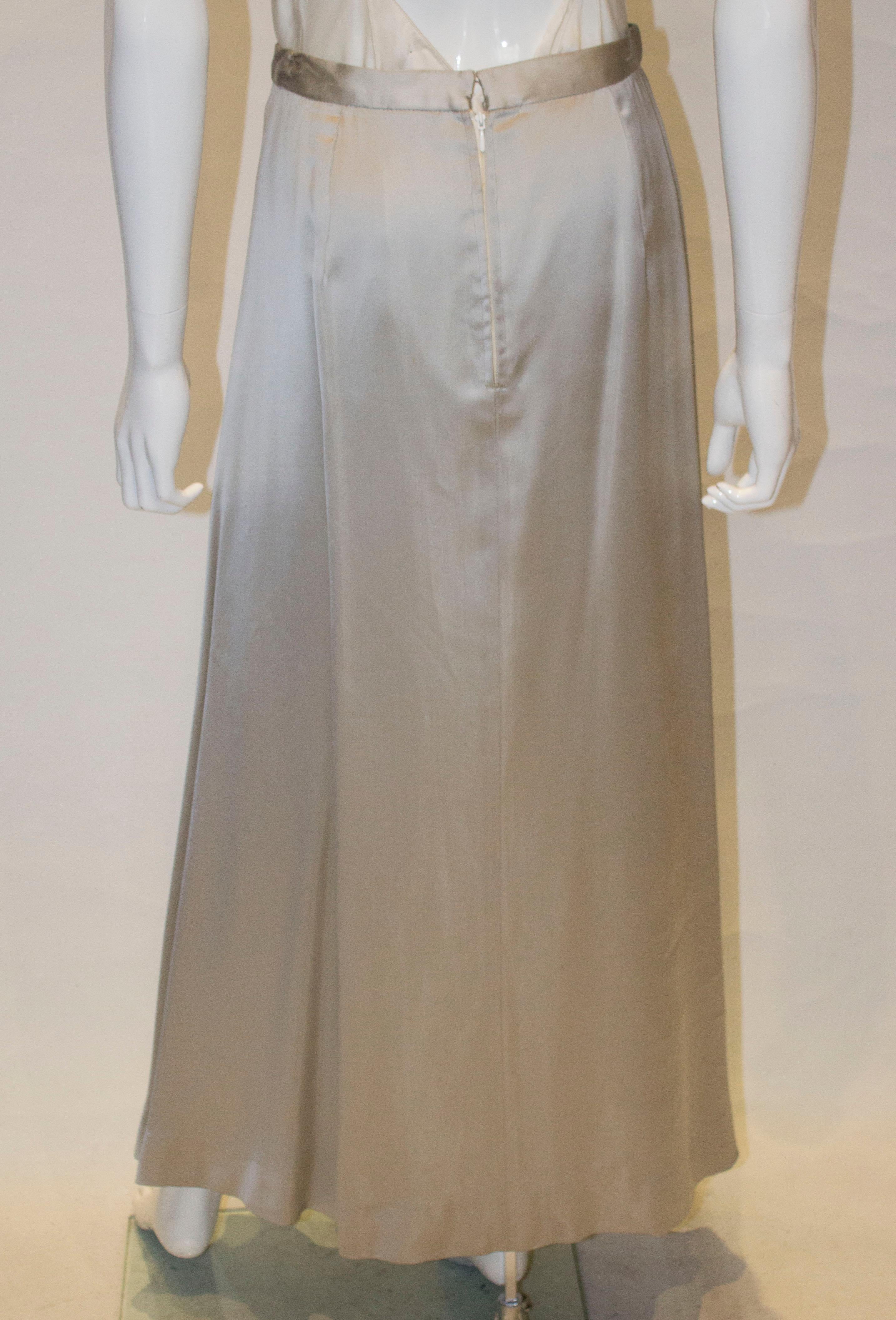 Vintage Dove Grey Satin Long Skirt In Good Condition For Sale In London, GB