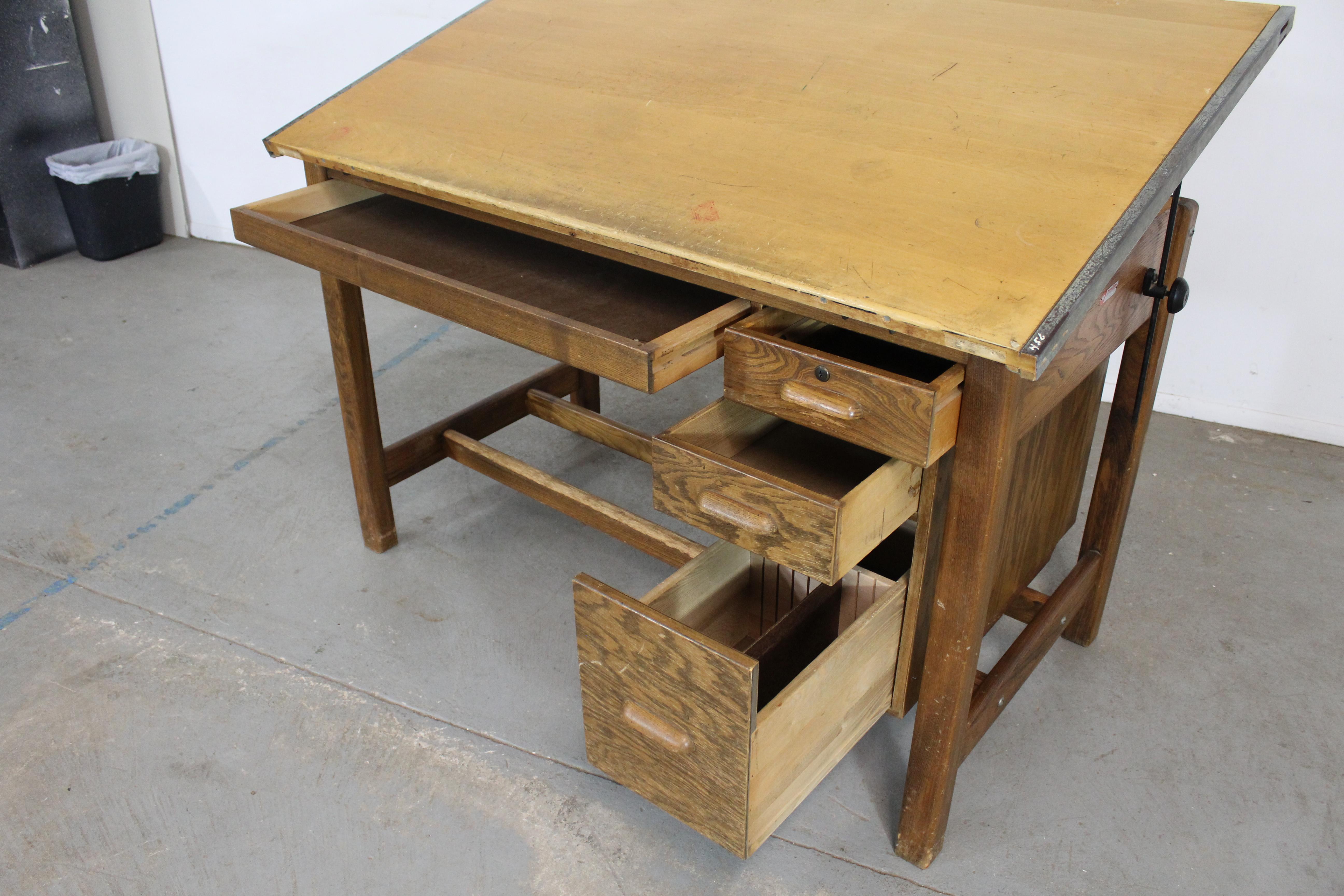 Vintage Drafting Table Industrial Adjustable Wood Drafting Table Desk 4