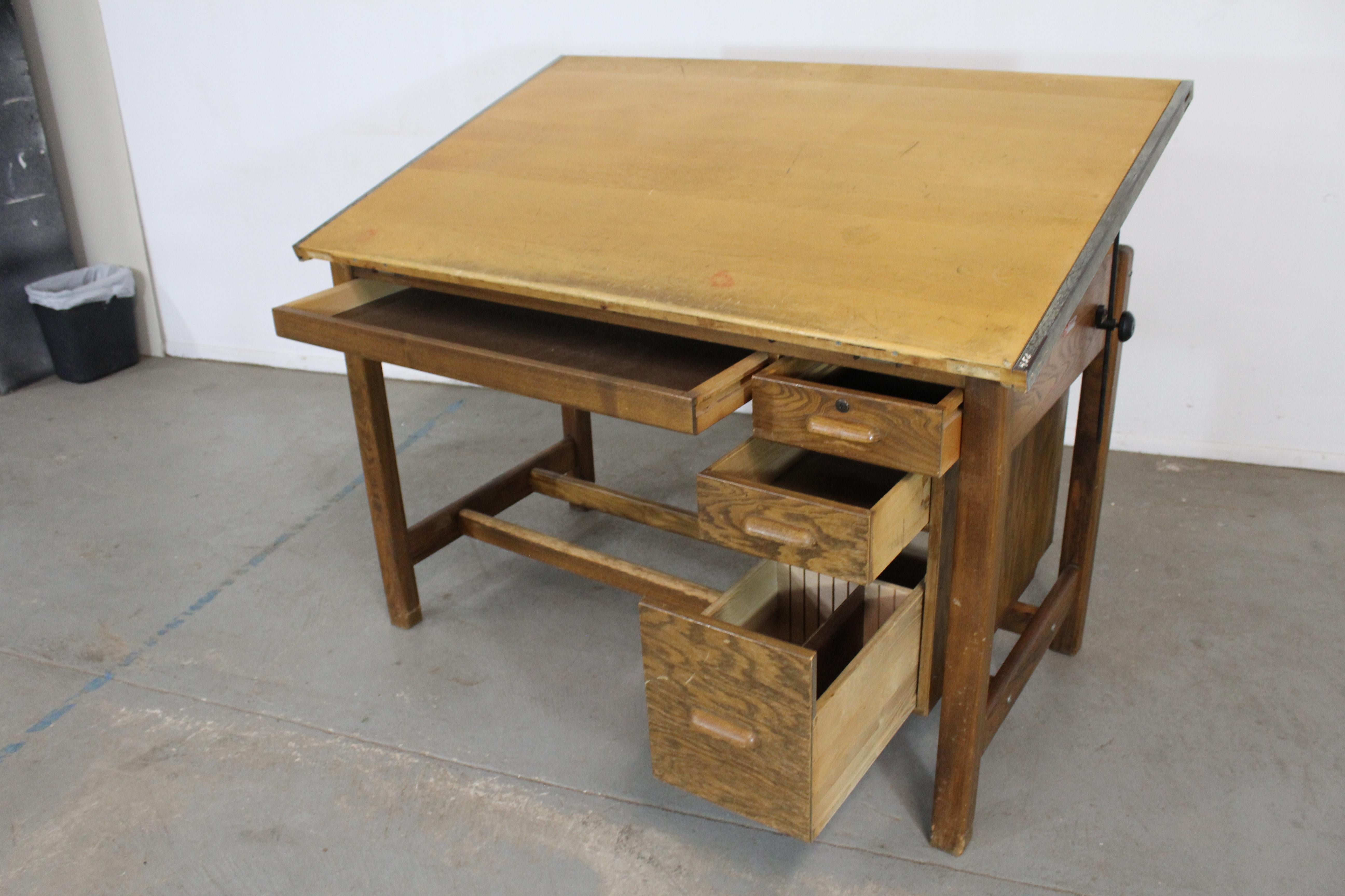 Vintage Drafting Table Industrial Adjustable Wood Drafting Table Desk 5