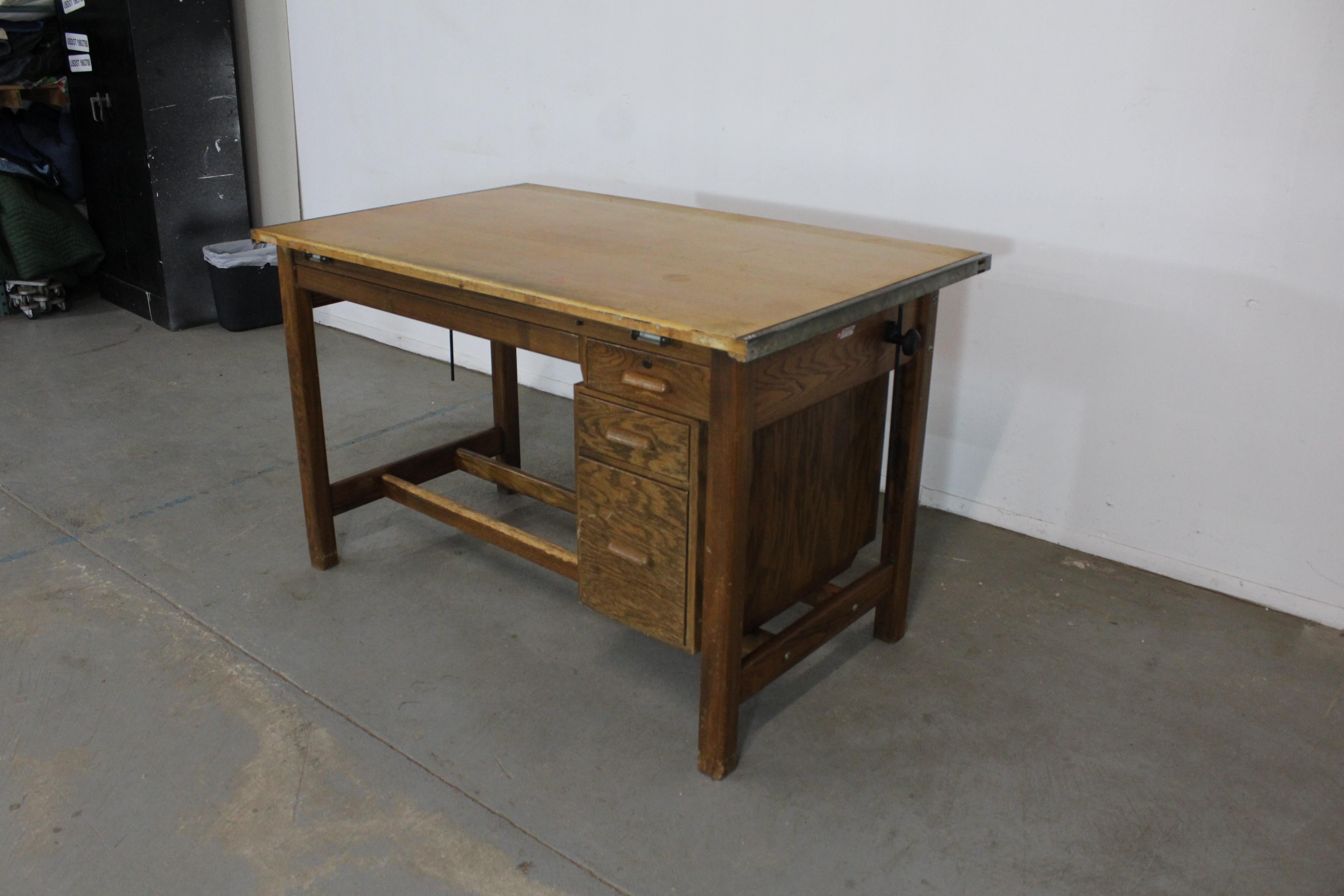Vintage Drafting Table Industrial Adjustable Wood Drafting Table Desk 8