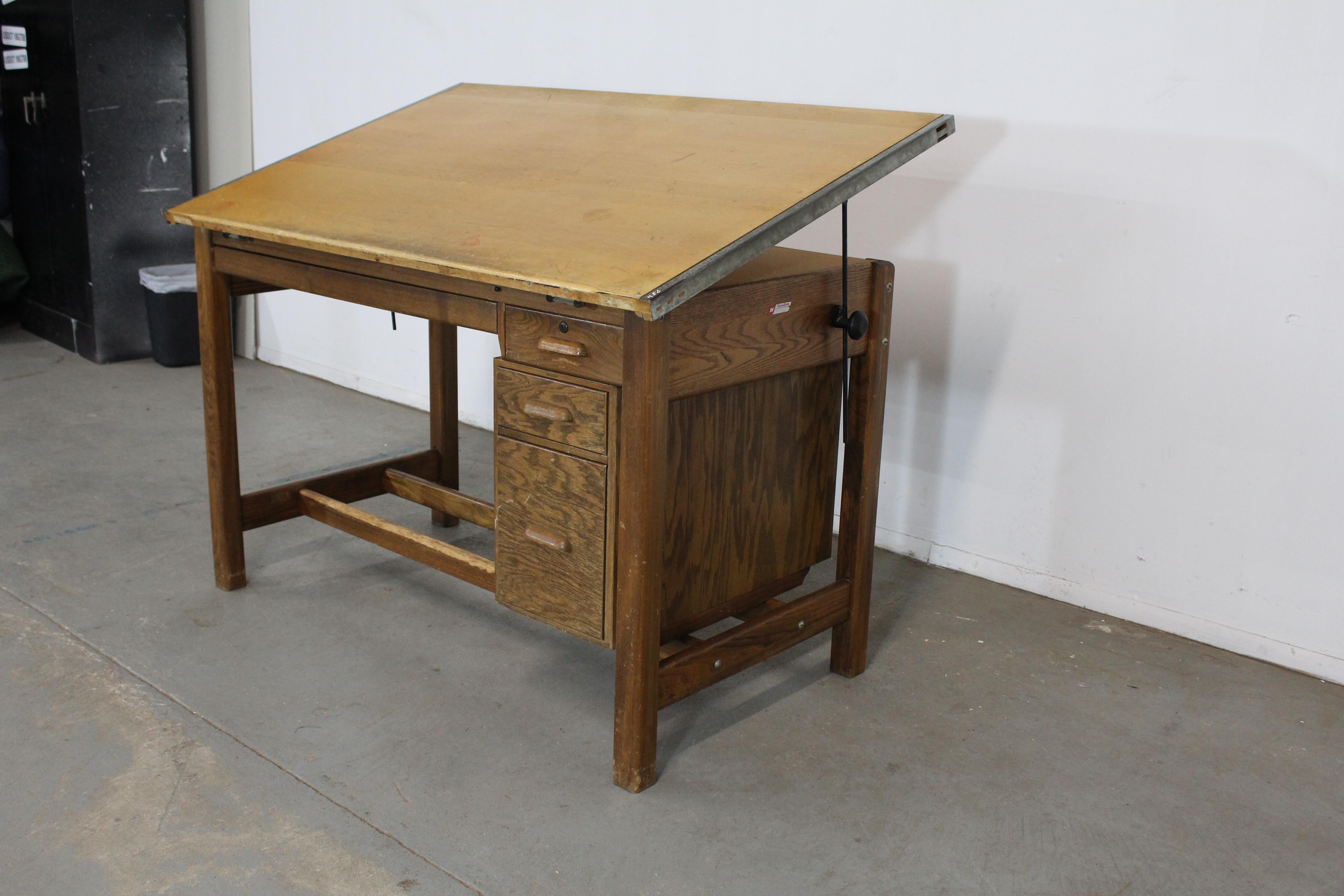 American Vintage Drafting Table Industrial Adjustable Wood Drafting Table Desk