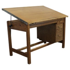 Vintage Drafting Table Industrial Adjustable Wood Drafting Table Desk