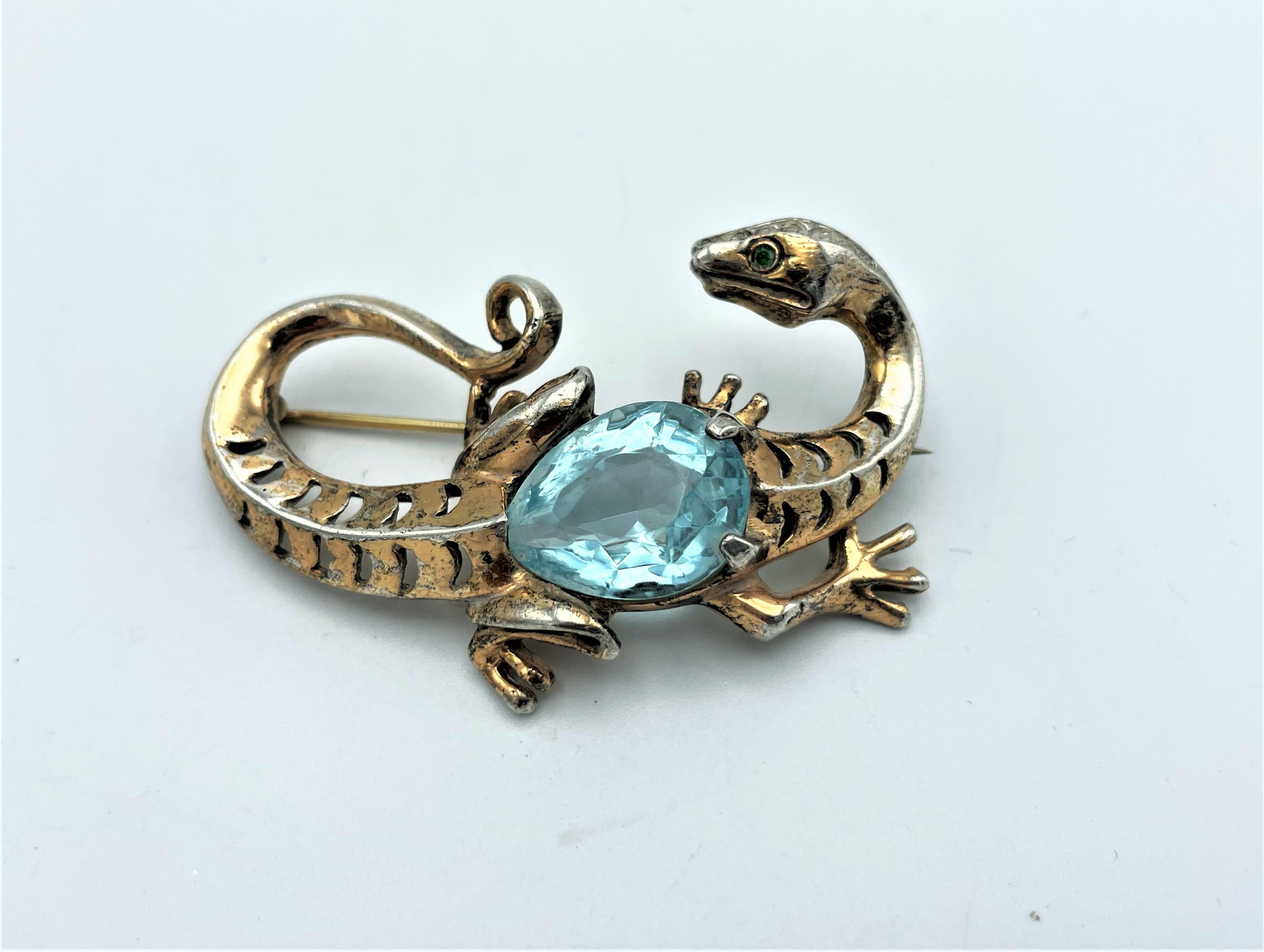 Vintage DRAGON brooch by Rèja NY, vermeil sterling silver, rhinestone, 1940s USA In Excellent Condition For Sale In Stuttgart, DE