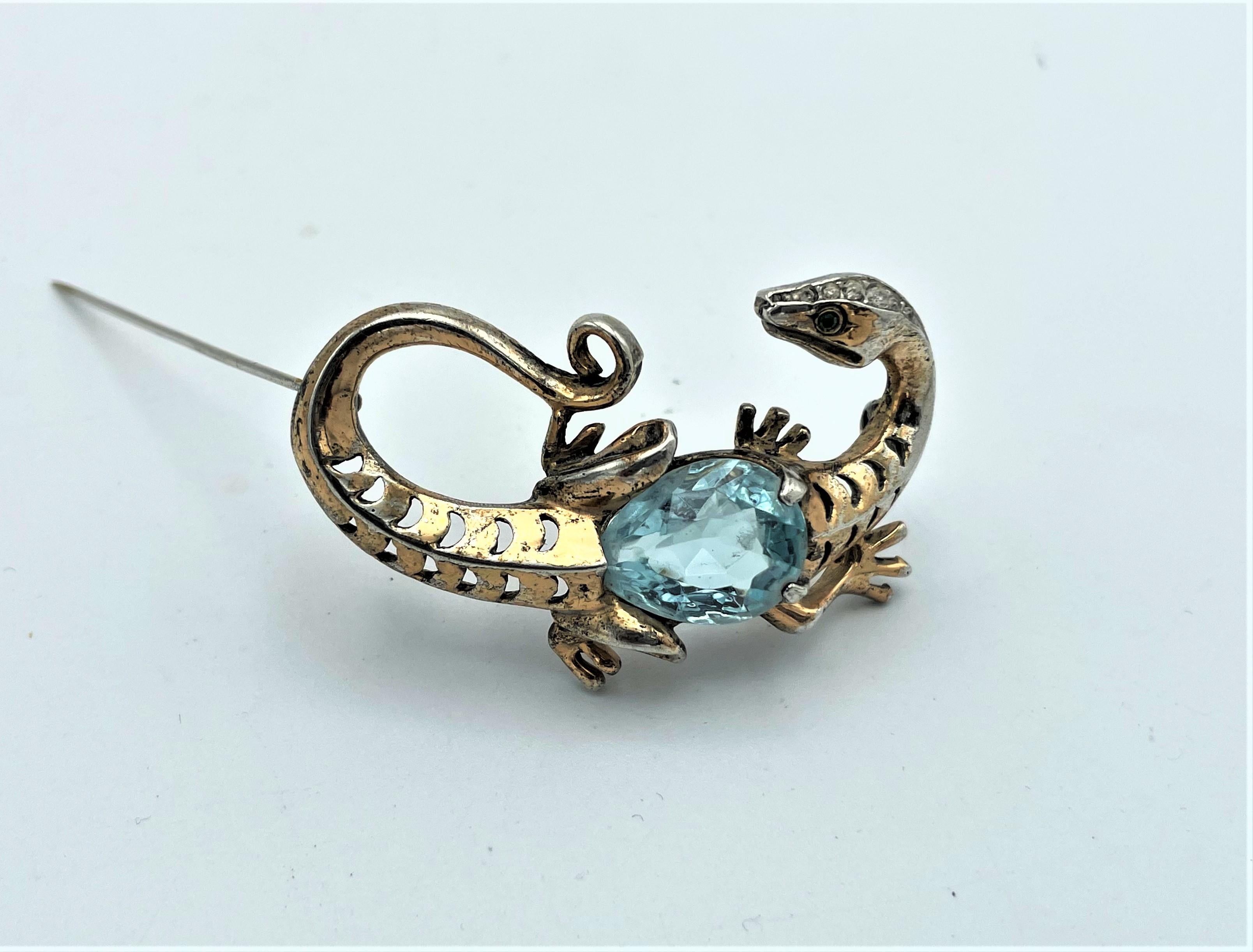 Women's or Men's Vintage DRAGON brooch by Rèja NY, vermeil sterling silver, rhinestone, 1940s USA For Sale