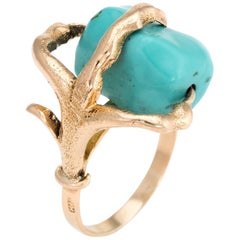 Vintage Dragon Claw Ring 14 Karat Yellow Gold Turquoise Orb Estate Fine Jewelry